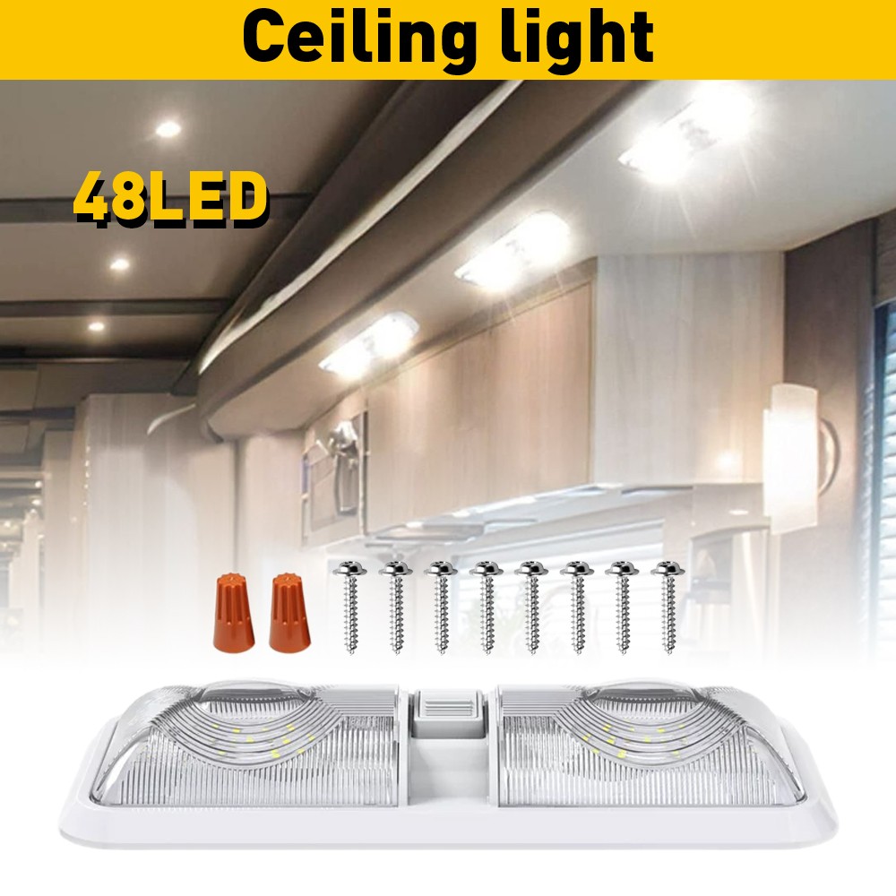 RV 12v Interior Light Frosted Clear Dome Camper Trailer Waterproof Marine 48-SMD