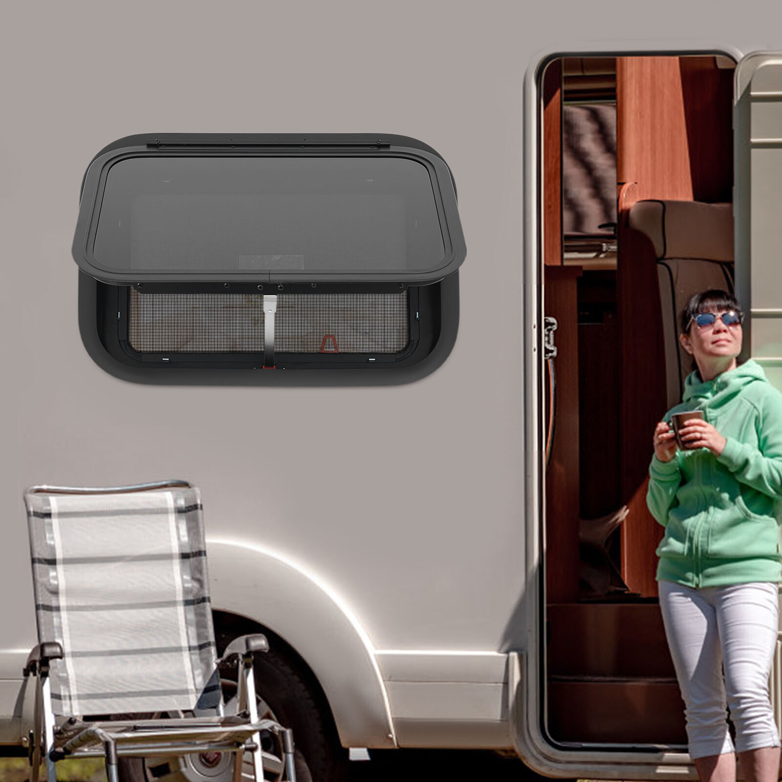 RV Exit Window W/ Trim Ring and Screen, 22″ x 15″ Push Out Glass Camper Window