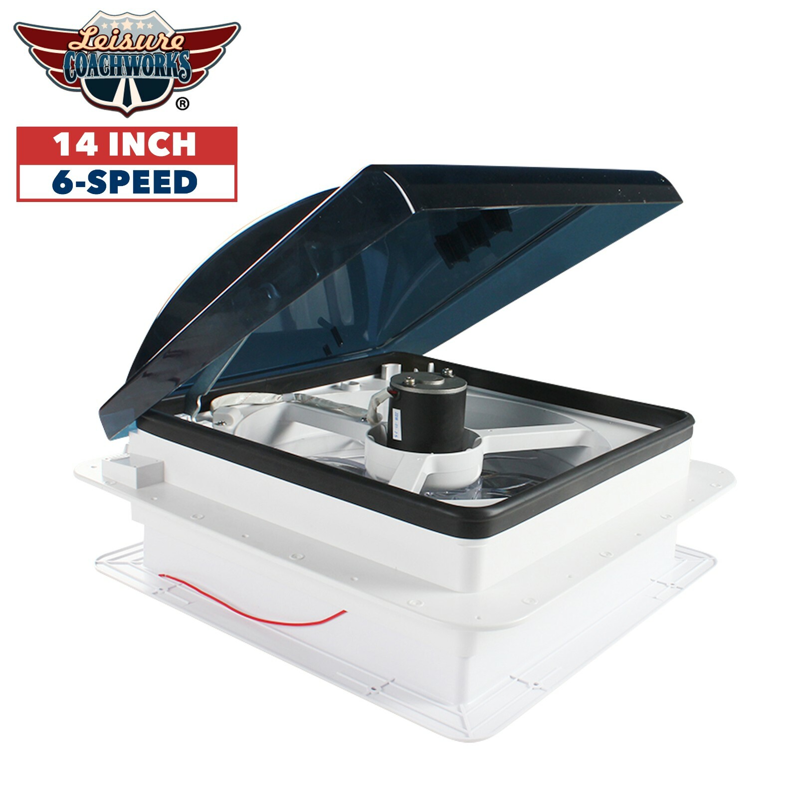 Leisure Coachworks RV Roof Vent Fan 6 Speed 12 Volt with Smoked Lid Manual Riser