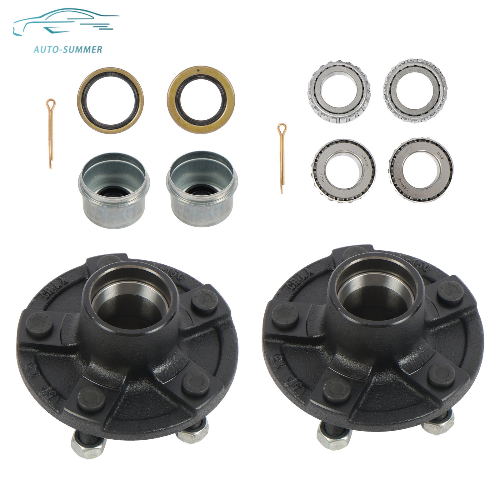 2 Set Trailer Hub Bearing Kit 5 on 4.5″ For 2000 lbs 1″ Straight Spindle Axles