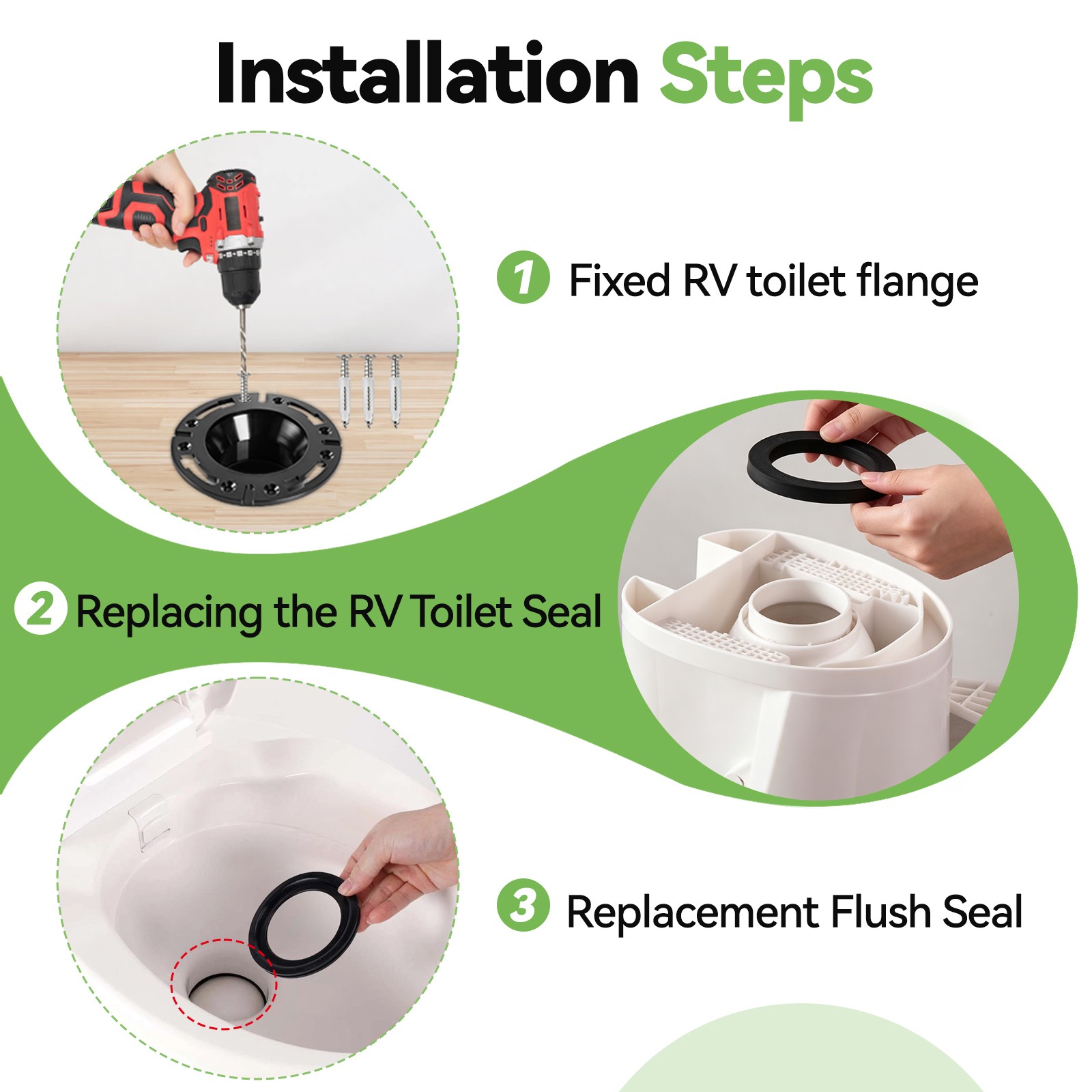 RV Toilet Seal for Dometic 300 310 320 Series, Flange, Flush Ball & Base Gasket