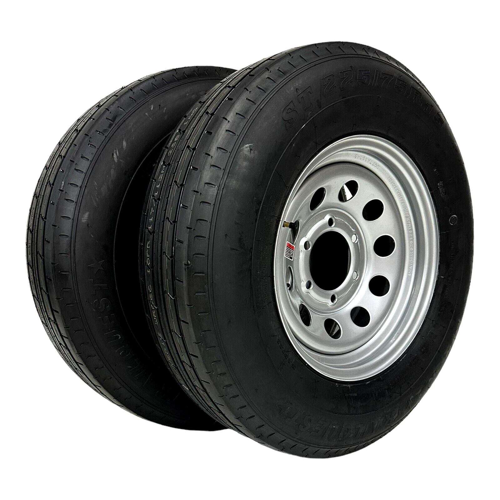 2-PK Trailer Tire On Rim ST225/75R15 Radial LRE 6 Lug 6×5.5″ Modular Silver Rim
