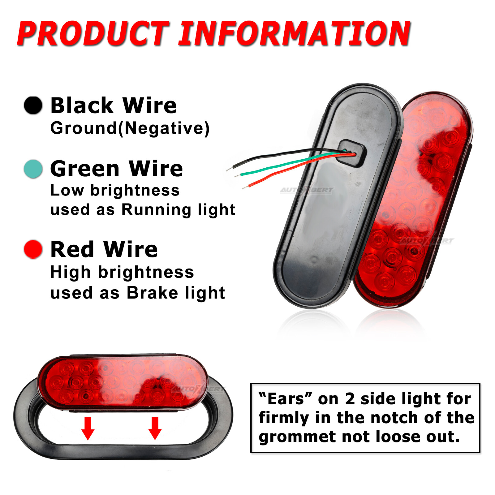 2 Red 6″ Oval Trailer Light 22LED Stop Turn Running Tail Brake Lamp Truck Sealed