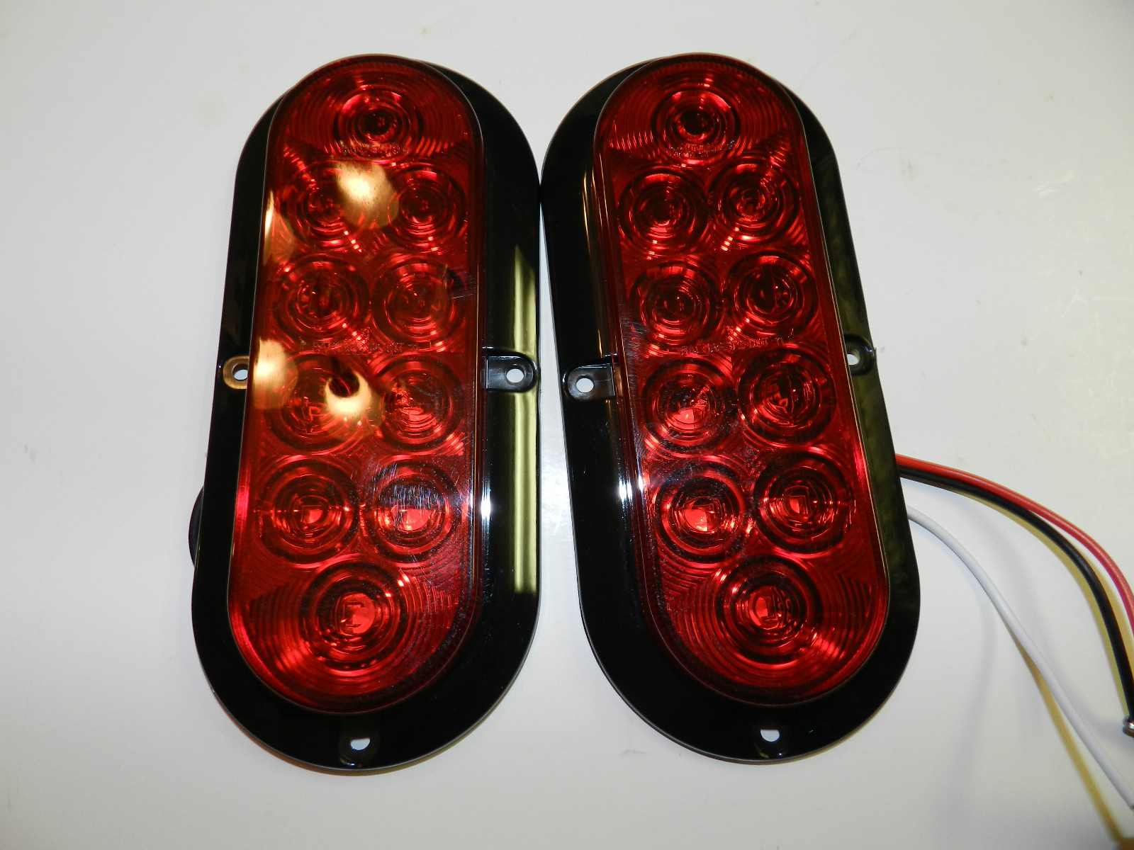 (2) RED Trailer 6″ Oval Surface mount tail light 10 LED with Chrome rings