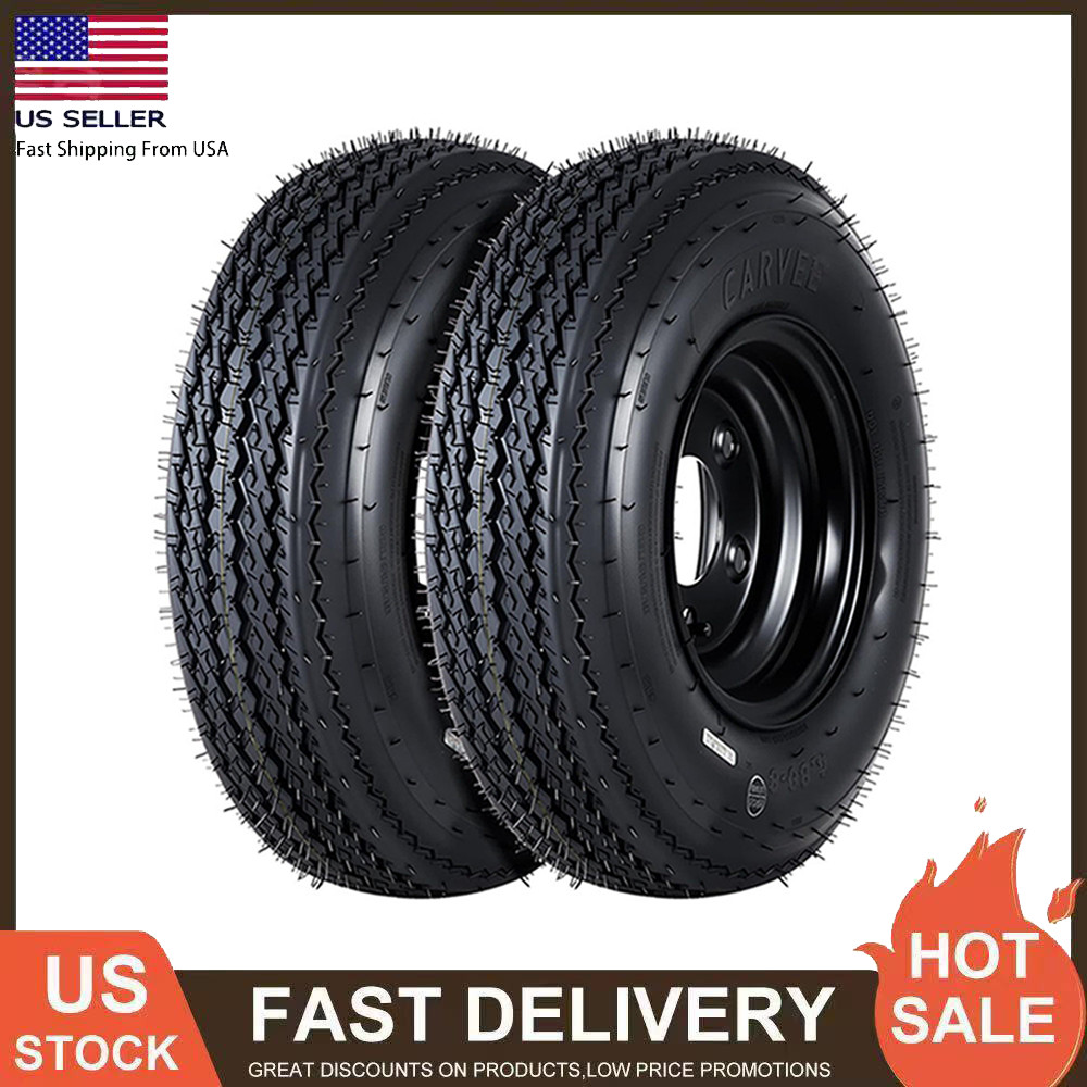 2 Pack Trailer Tires with Rims 4.80-8 4.80×8 480-8 6PR Load Range C 4 Lug on 4″