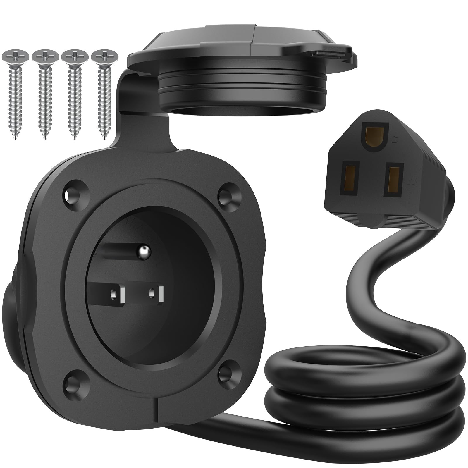 15 Amp 125V Shore Power Inlet Plug w/18in Cord, Waterproof, RV Boat Generator