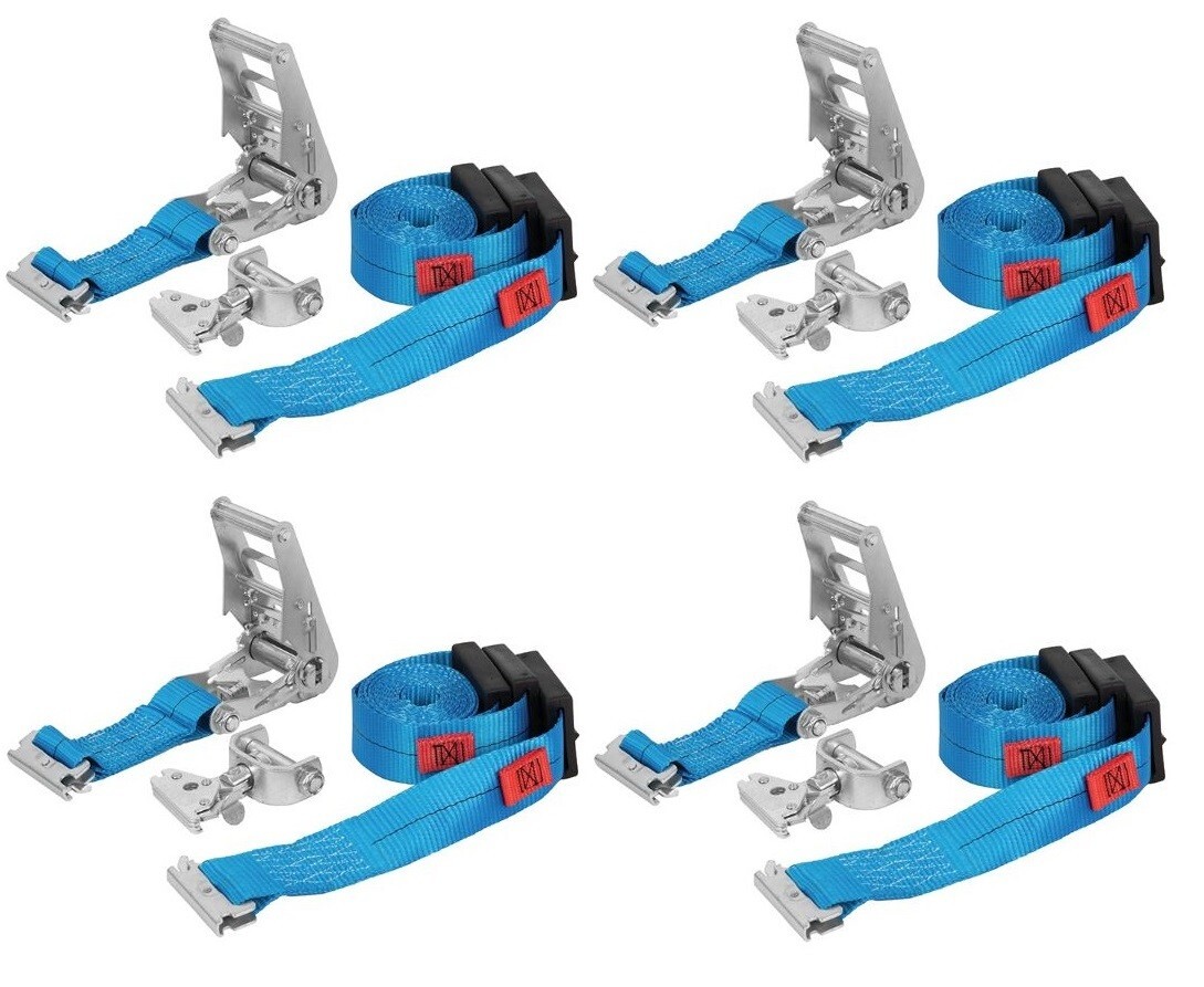 4 Erickson E-Track Tire/Wheel Tie-Down Strap Roller Idler Ratchet 2″x12′ Trailer