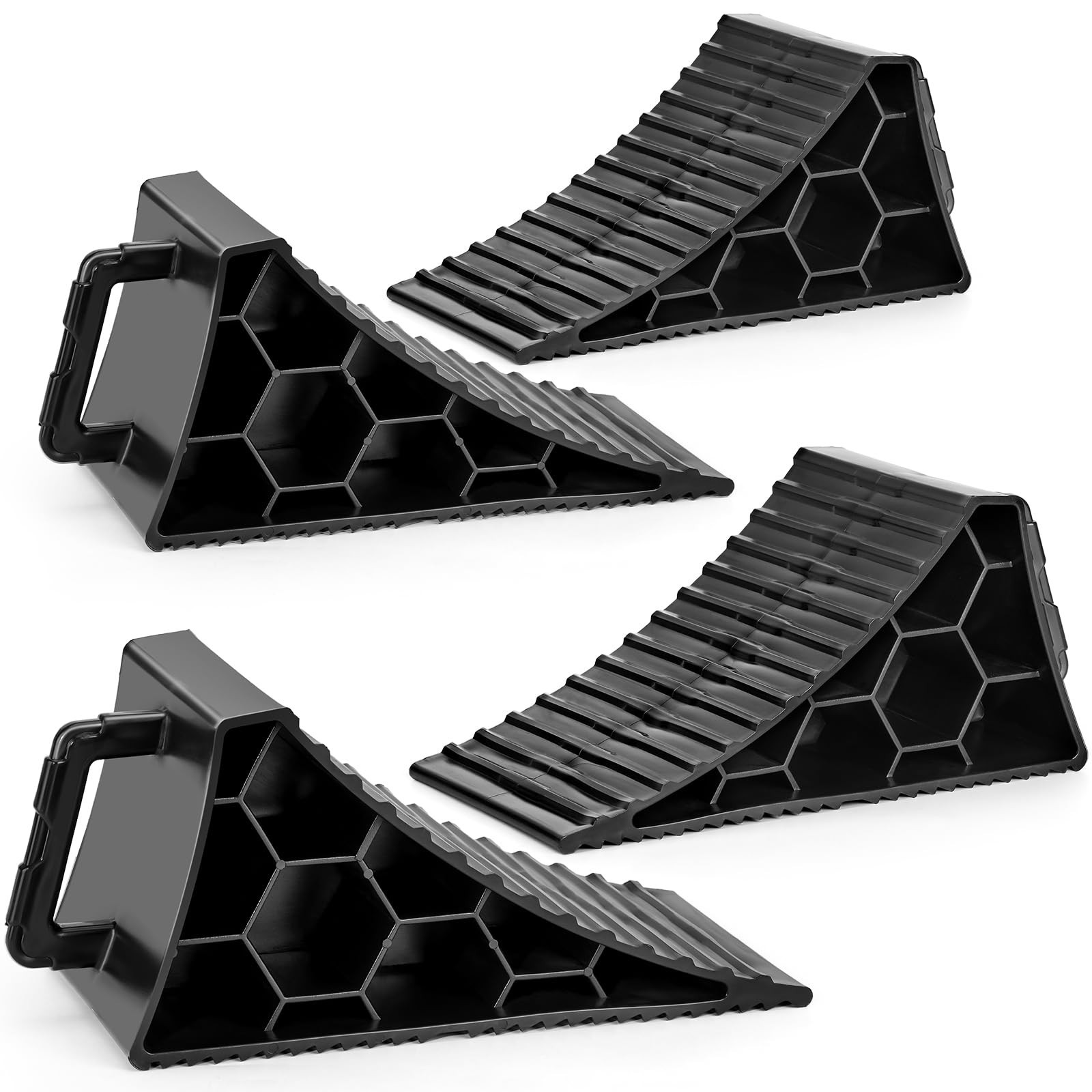 4 Pack Strong Wheel Chocks with Handles for RV Trailer Camper Car Truck Tire