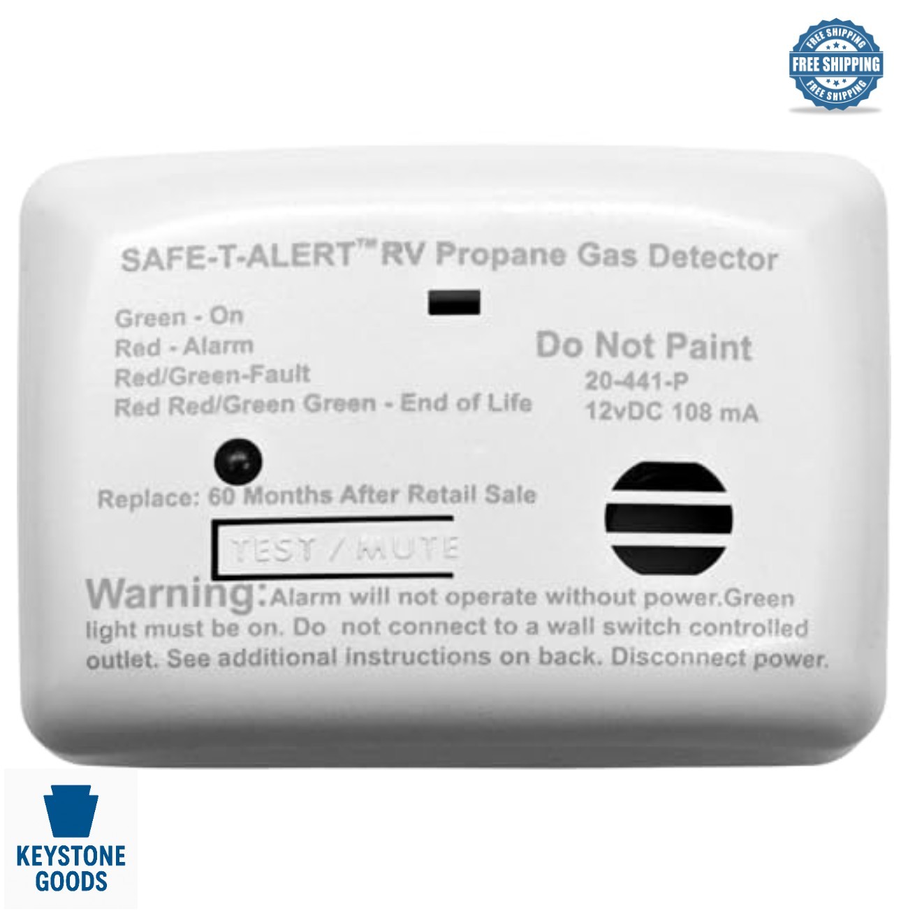 Propane Gas Alarm 12V DC Surface Mount White For RV Camper Travel Trailer
