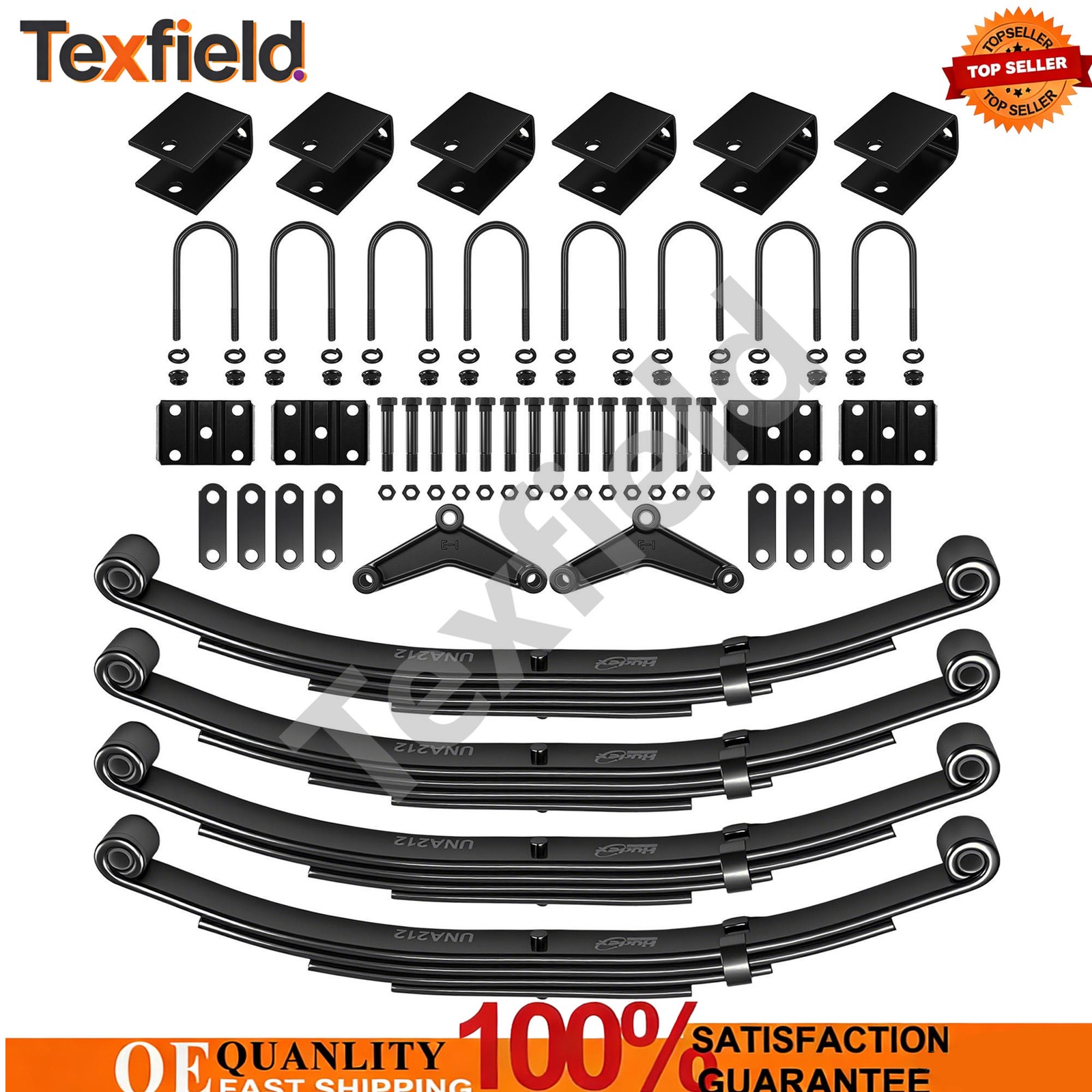 For 3500lb Tandem Trailer Axle Suspension Kit 4 Leaf Springs U-bolt & Hanger Kit