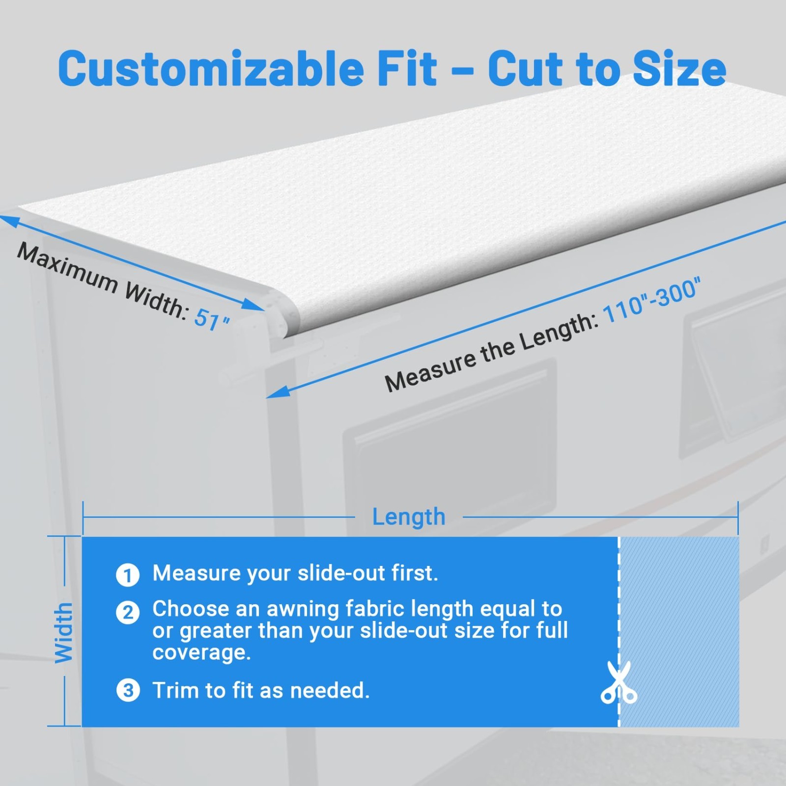 Universal RV Slide Out Awning Fabric Replacement – 170″ Slide Topper Cover