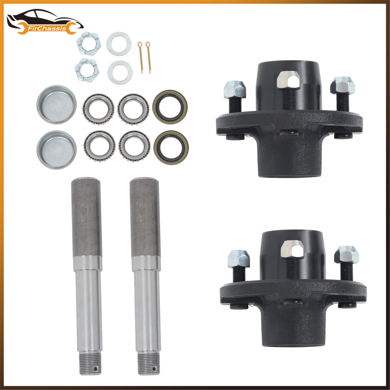 4 on 4′ Trailer Hub Kit and Round BT16 Spindle W/ Trailer Bearing Kit
