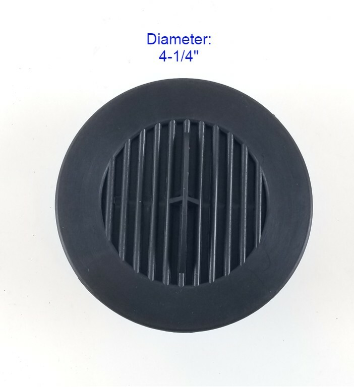 Exterior Side Wall Vent Cowl with an Interior Round Grill with Hardware- Black
