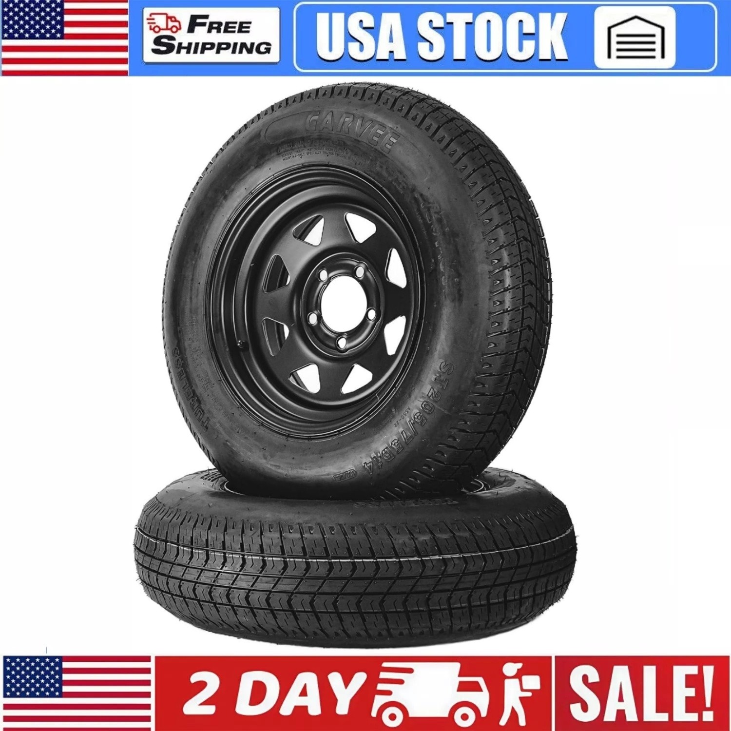 2-Pack Trailer Tire On Rim ST205/75D14 5 Lug on 4.5″ 14 in Rims Load Range C
