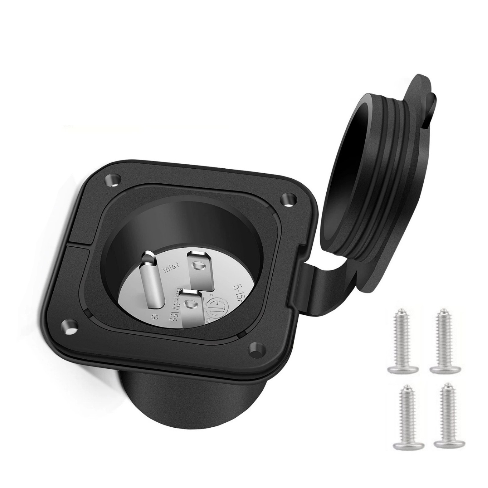 1× 15A 125V RV Power Inlet Receptacle with Waterproof Cap for Camper Marine Boat