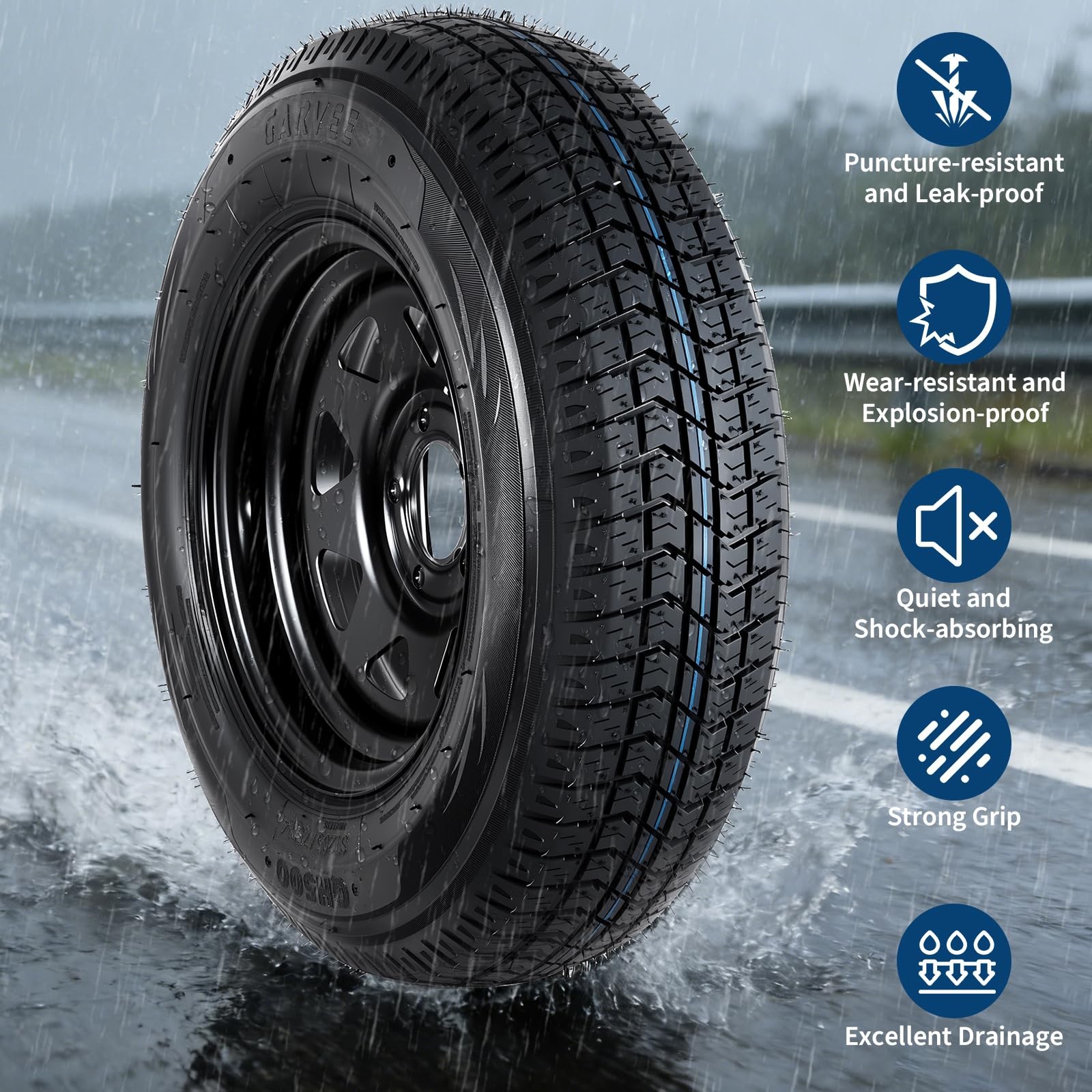 SET OF 2 ST205/75D14 Trailer Tires with 14″ Rims Heavy Duty 205 75D 14 6PR 5 Lug
