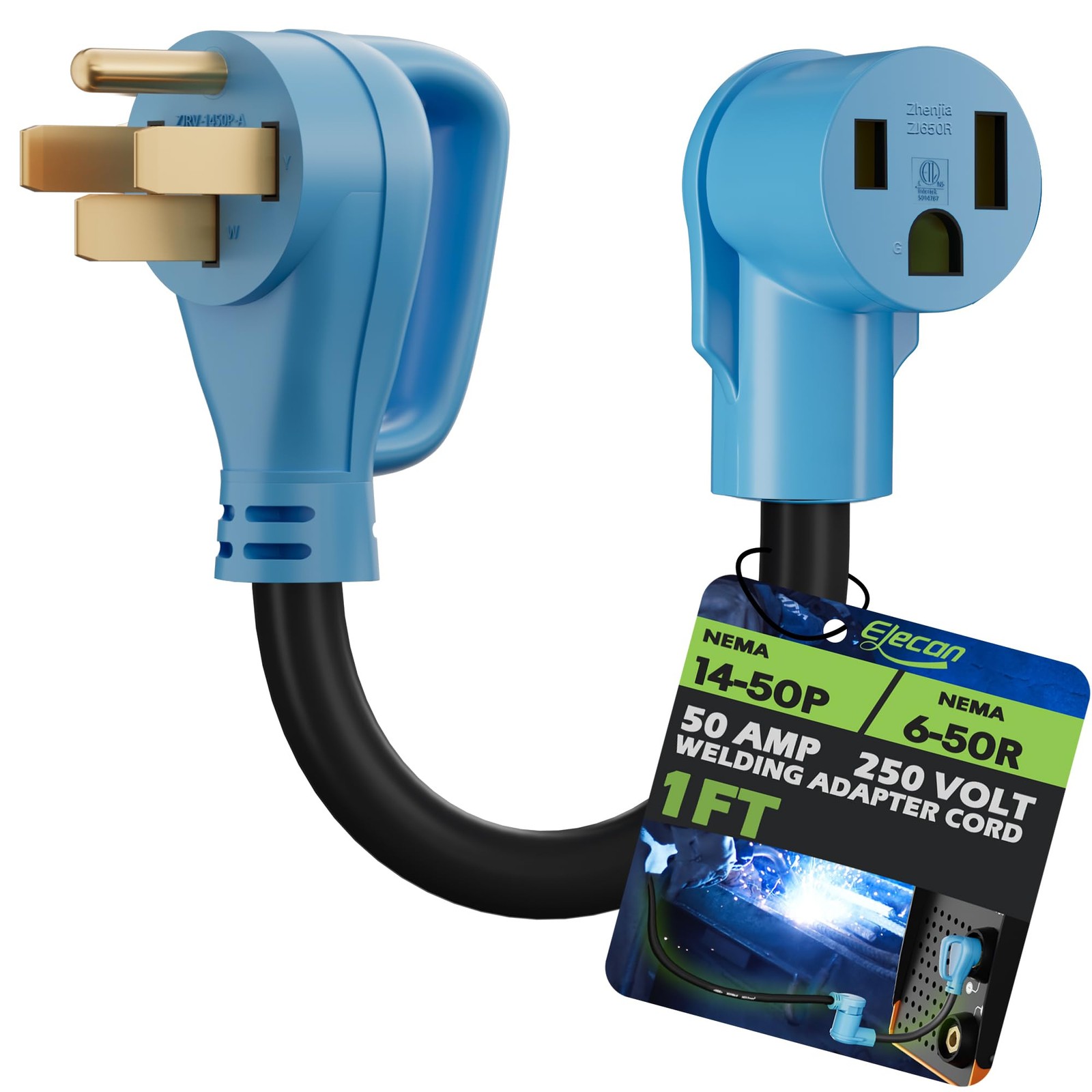 Elecan 50 Amp Welder Plug Adapter NEMA 14-50P Male to 6-50R