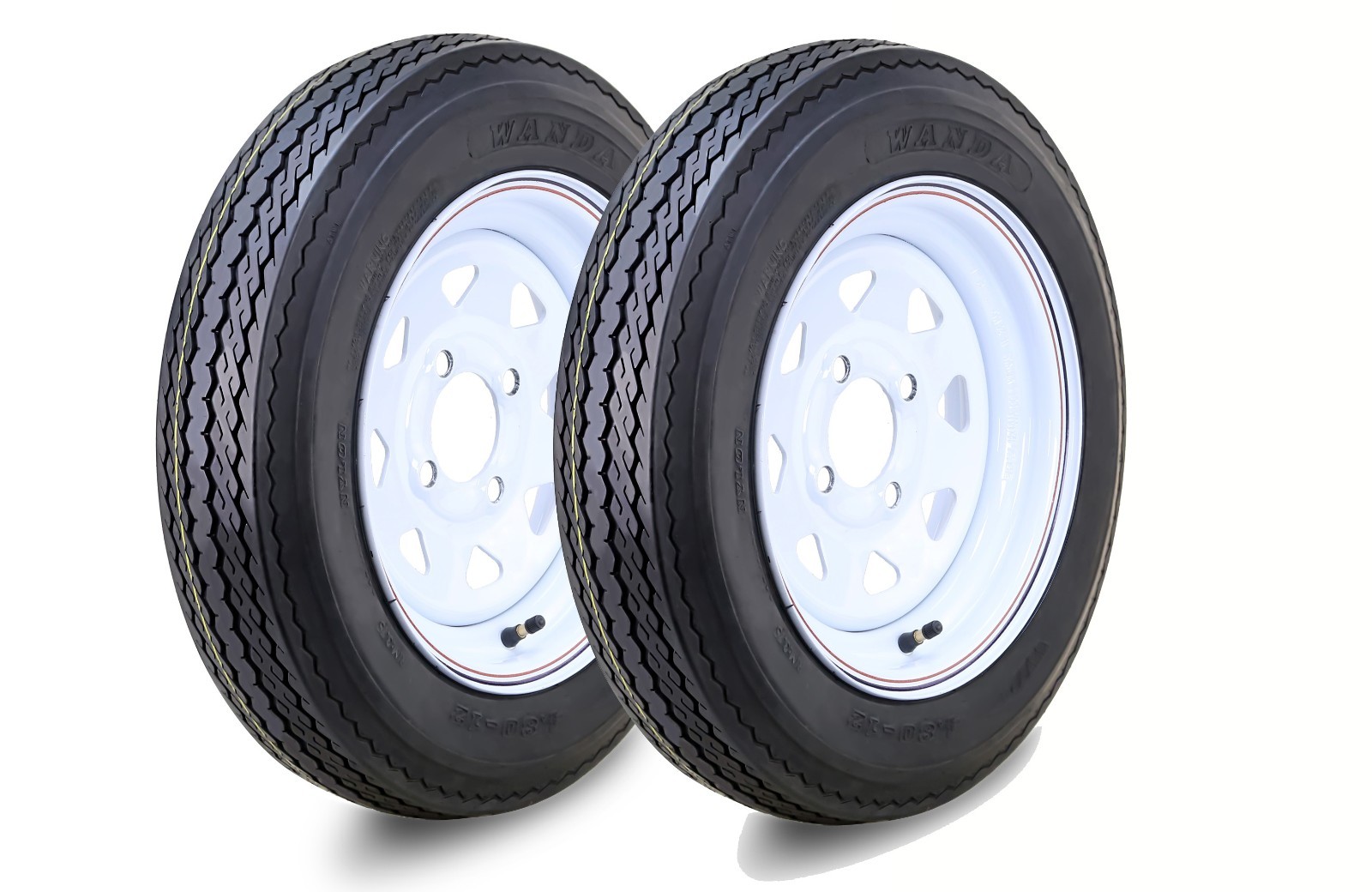 2 WANDA Trailer Tire Assembly 4.80-12 6-Ply White Spoke Rim 4 Lug on 4″