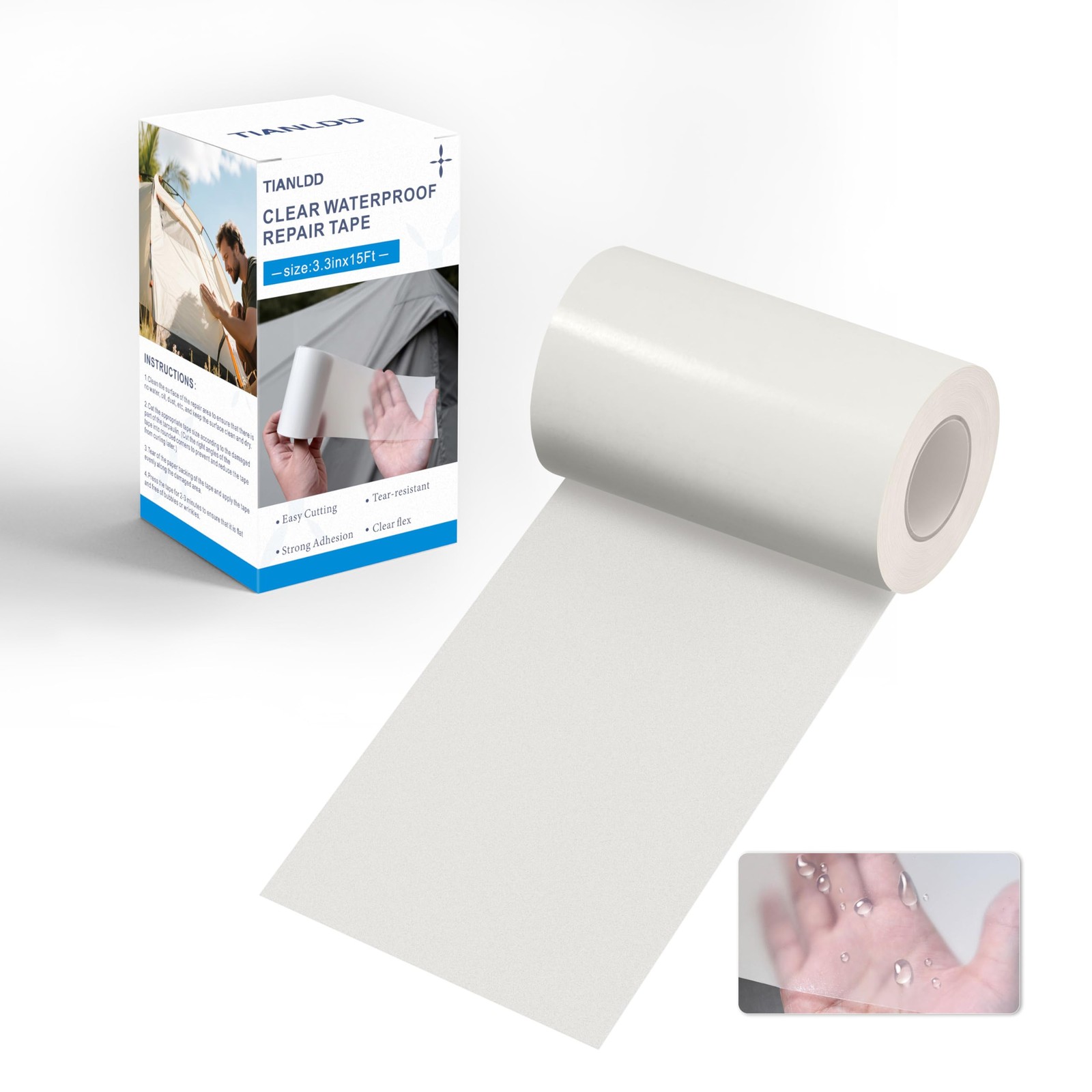 TIANLDD Clear Waterproof Vinyl Repair Tape Vinyl-3.3 in x 15 ft, Transparent