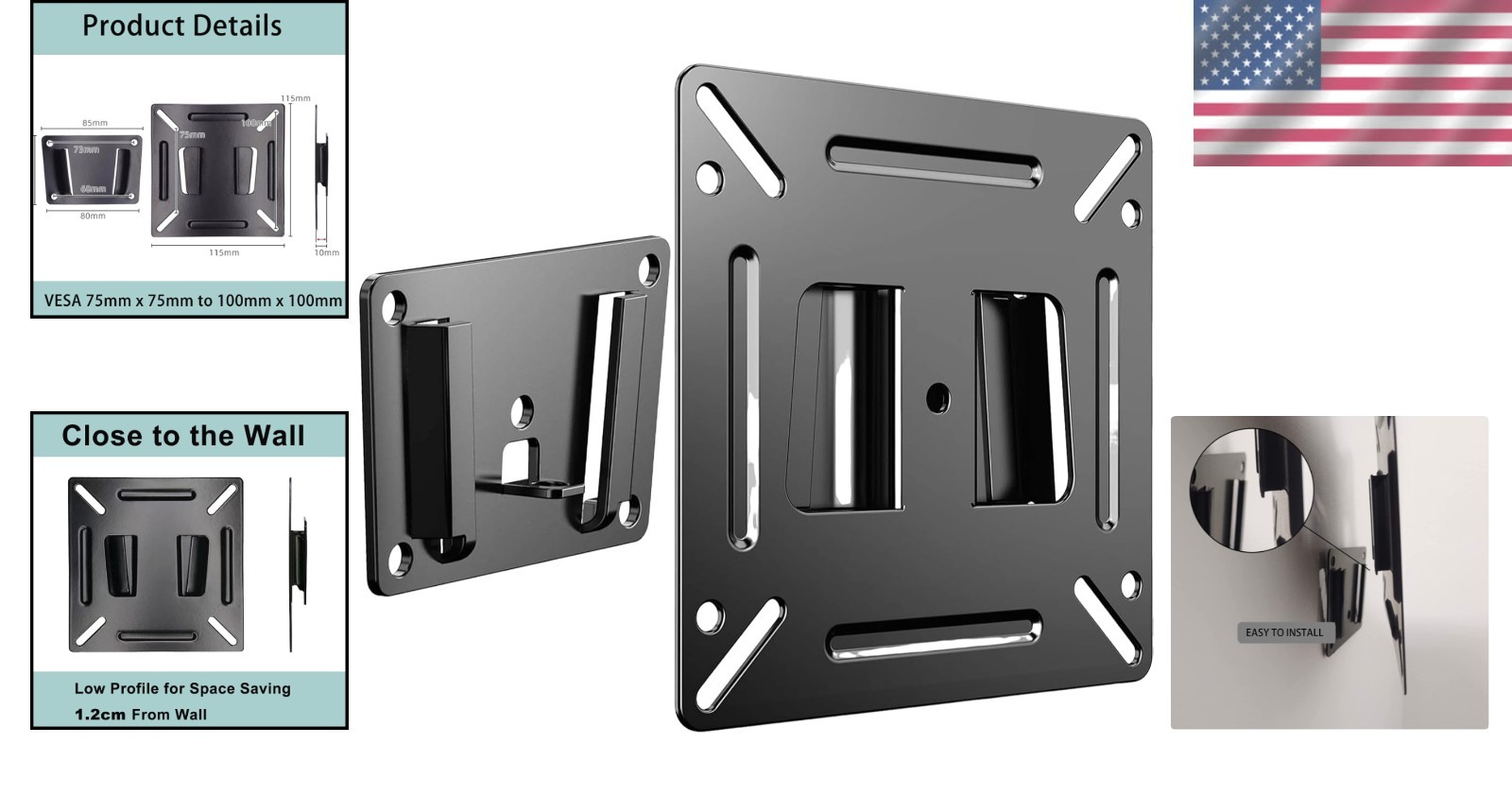 Low Profile RV TV Mount for 14-24 Inch Screens – Fixed Wall Bracket
