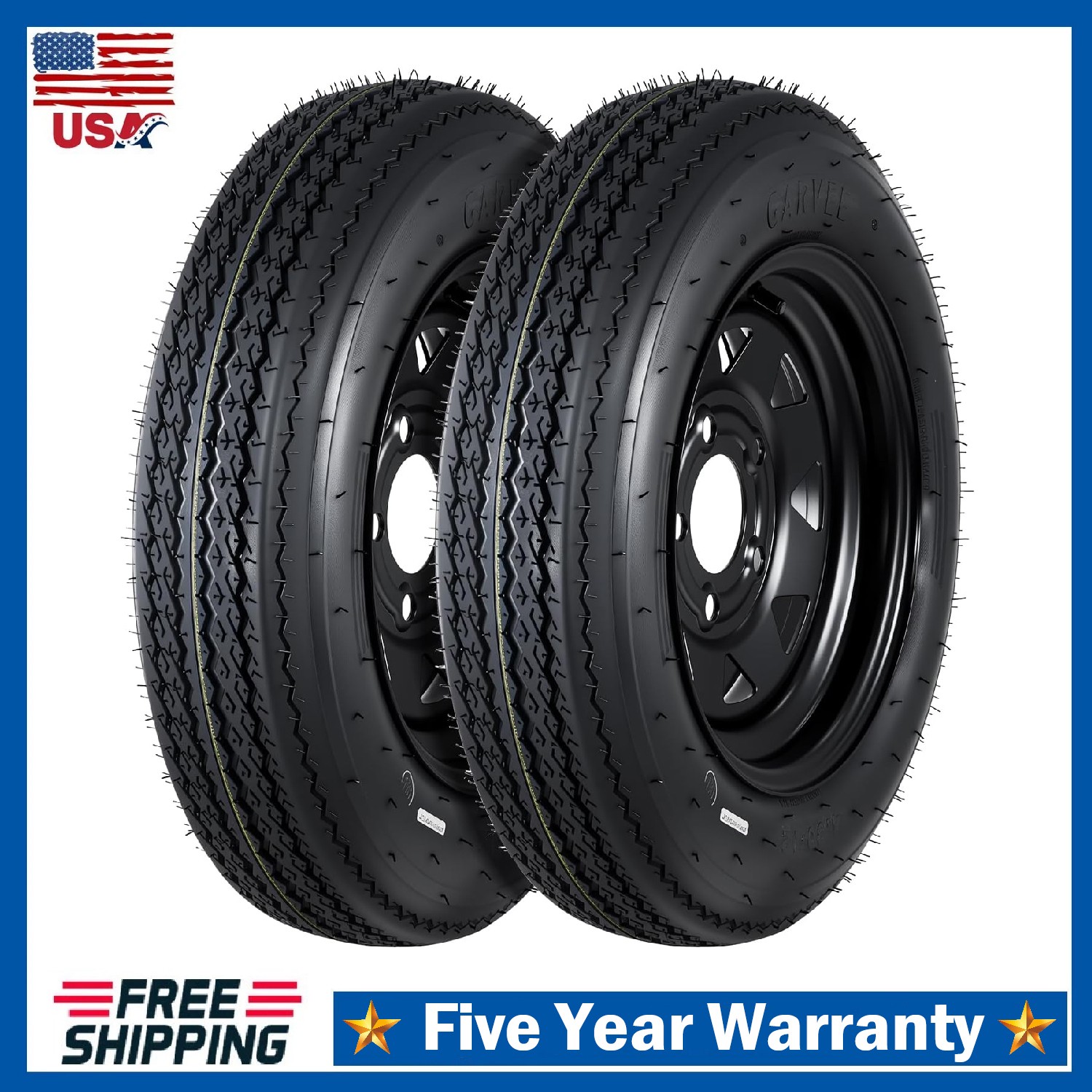 2pcs Trailer Tire on Rims 4.80-12 480×12 4.80×12 6PR Black Wheels ,5 Lug on 4.5″