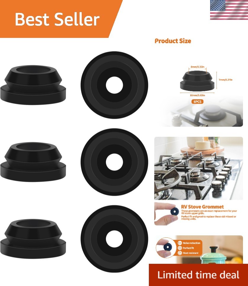 Durable 6 PCS Rubber Grommets for RV Stoves – Noise-Reducing & Heat Resistant