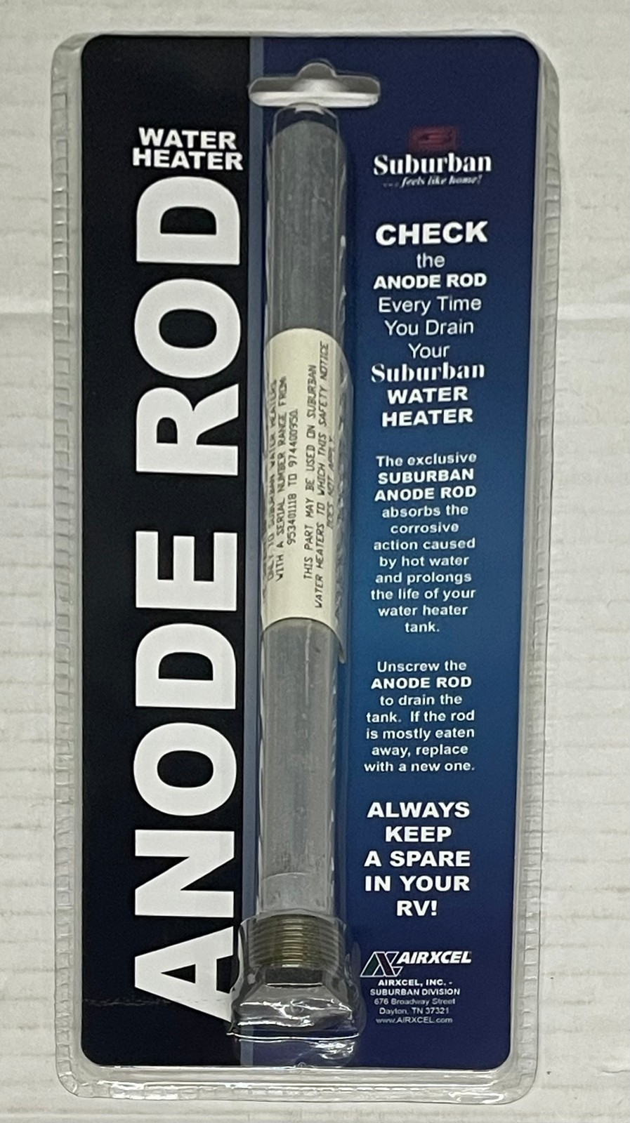 Suburban 233516 (232768), Suburban OEM Aluminum Water Heater Anode Rod