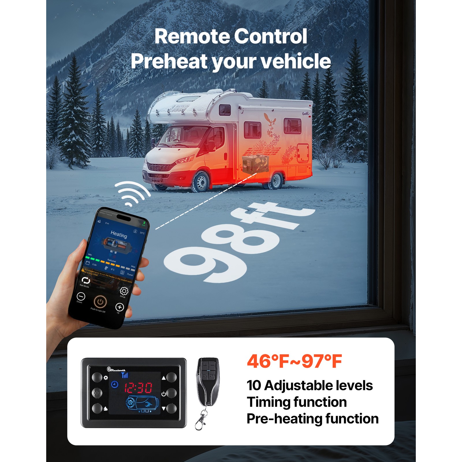 Uimoso Portable Diesel Air Heater 8KW DC 12V/24V with Bluetooth and 1.9 Gal Tank