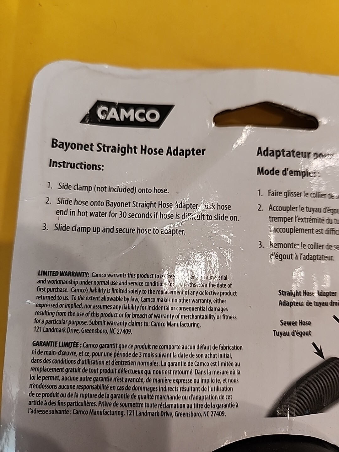 CAMCO BAYONET STRAIGHT HOSE ADAPTER