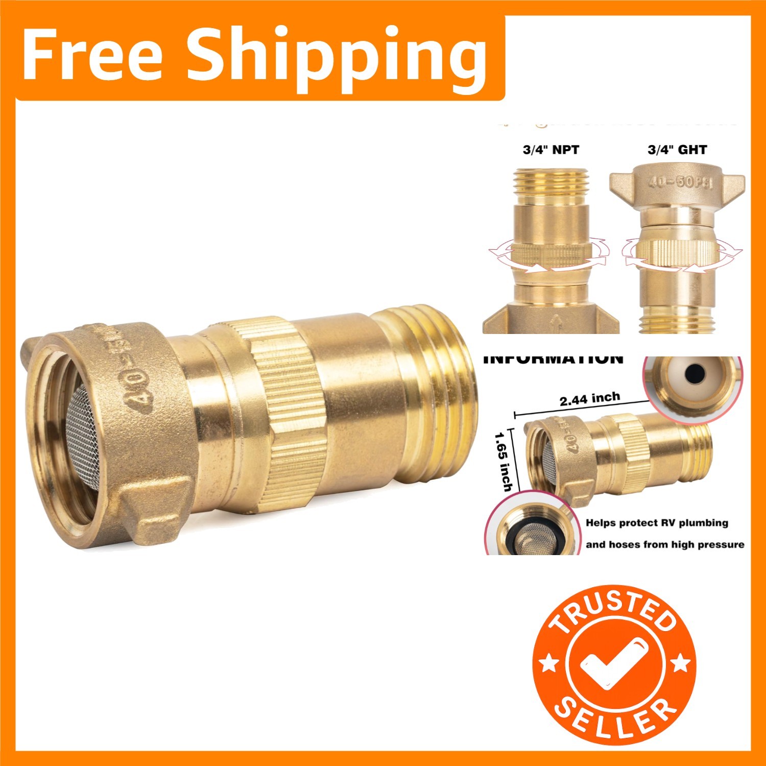 Brass RV Water Pressure Regulator, Water Regulator for RV Camper with Filter …