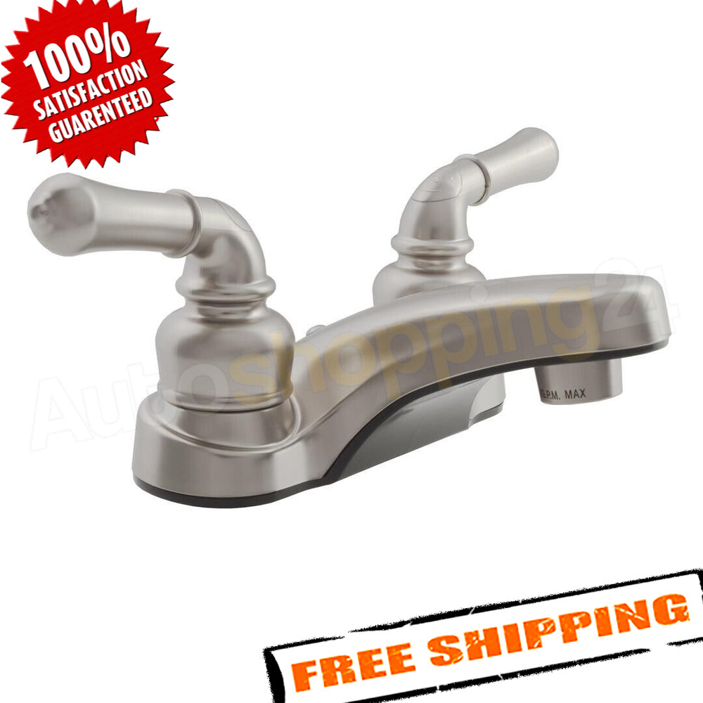 Dura Classical Plastic Satin Nickel Low-Arc Lavatory Faucet with Levers Handles