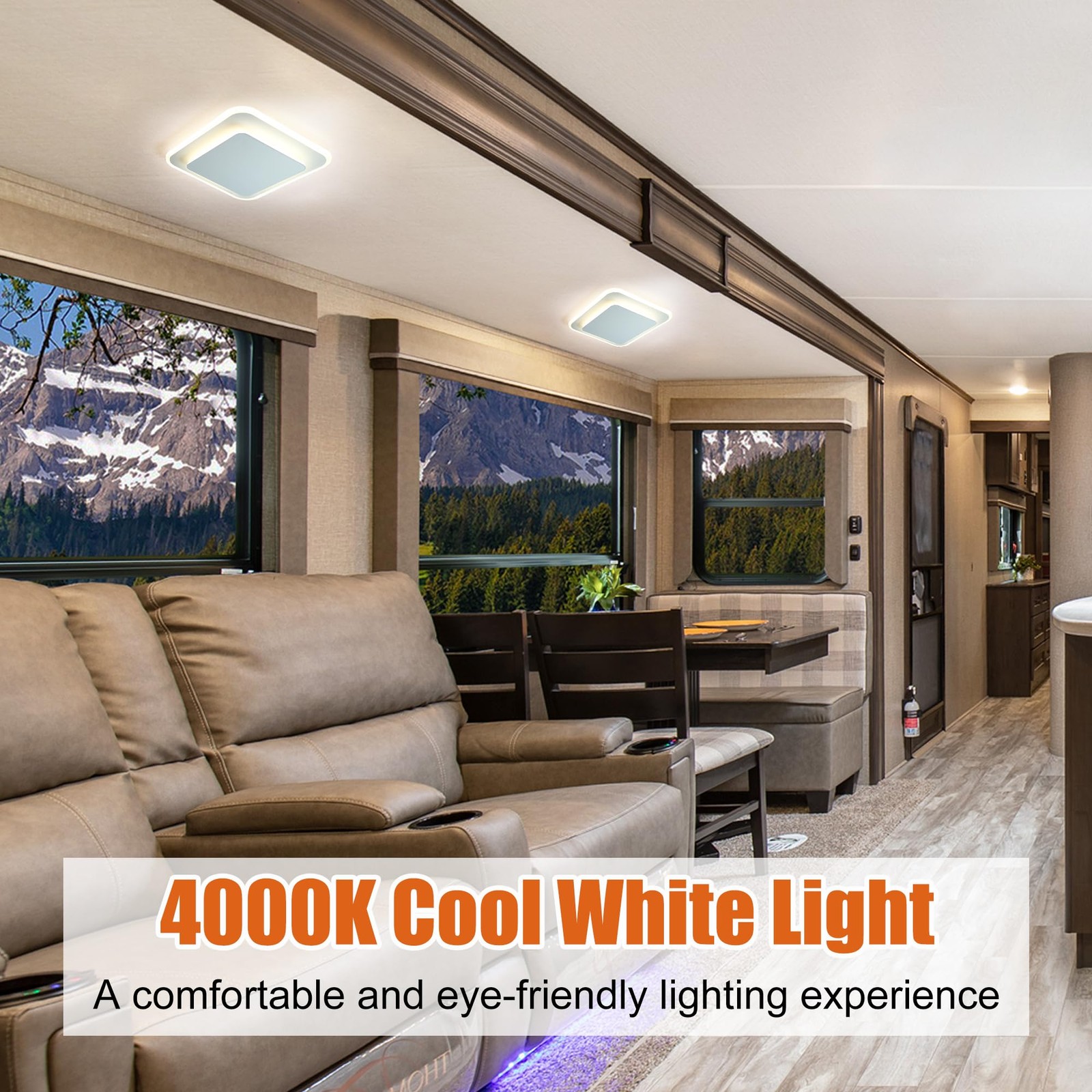 Square LED RV Ceiling Light with Switch 14W 1000LM 4000K Cool White 12V