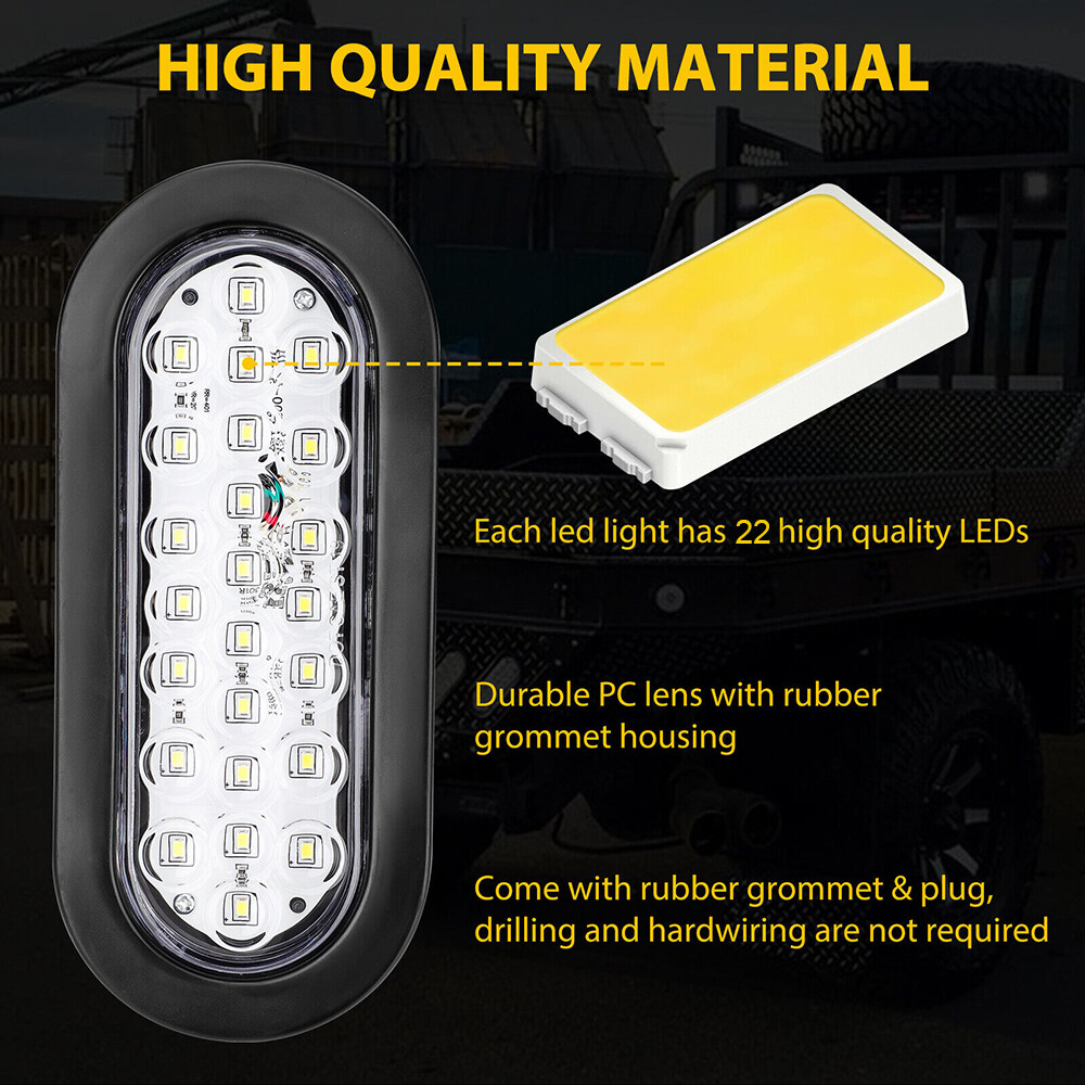 2X 6″ Oval 22 LED 12V Trailer Truck Reverse Backup Tail Lights Clear Lens White