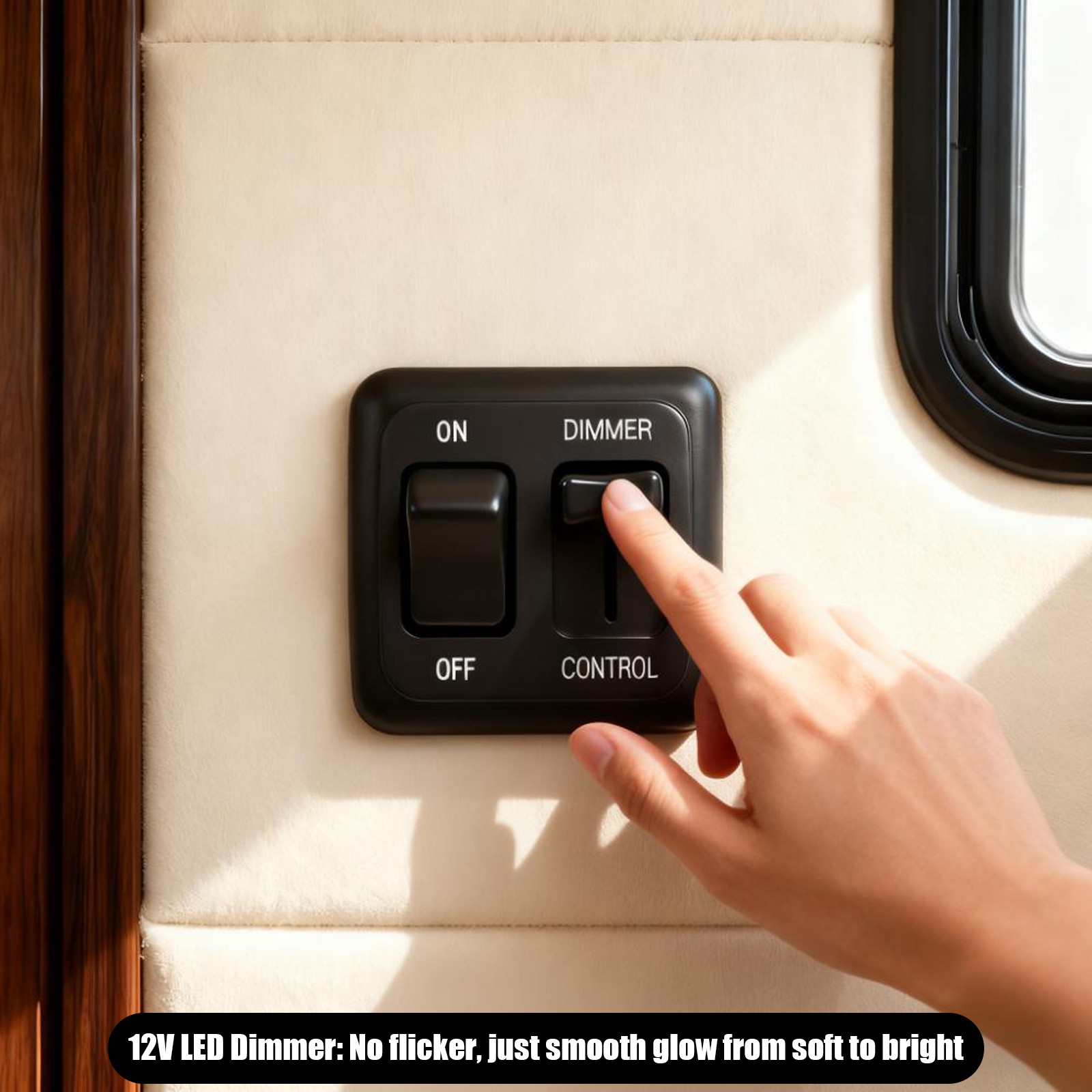 RV LED Dimmer Switch 12V DC Black Dimming Switch For Trailer Motorhome Lighting