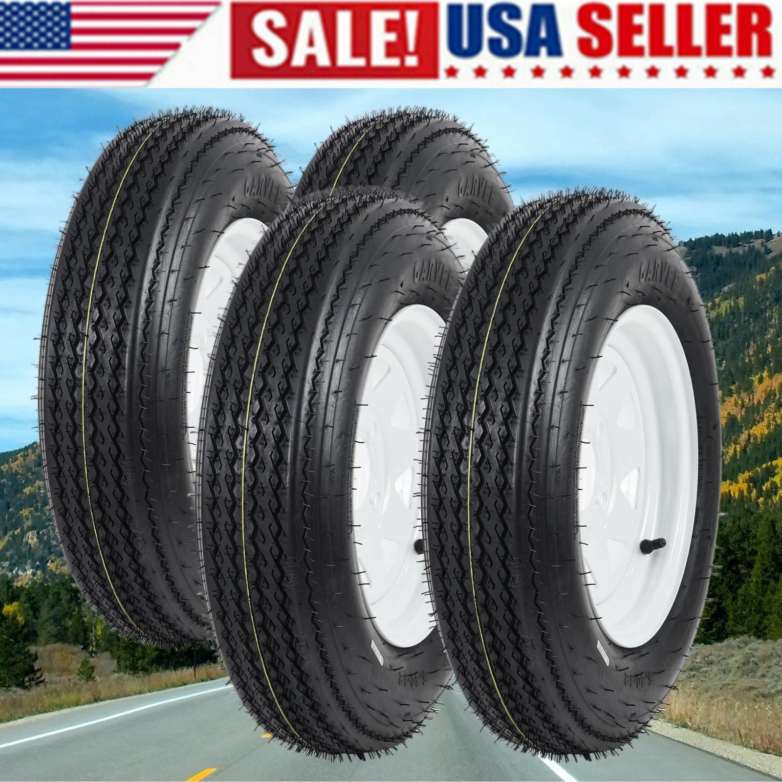 🚩Set of 4, 5.30-12 530-12 530X12 Trailer Tire Load Range C 6PR 4 Lug White Whee