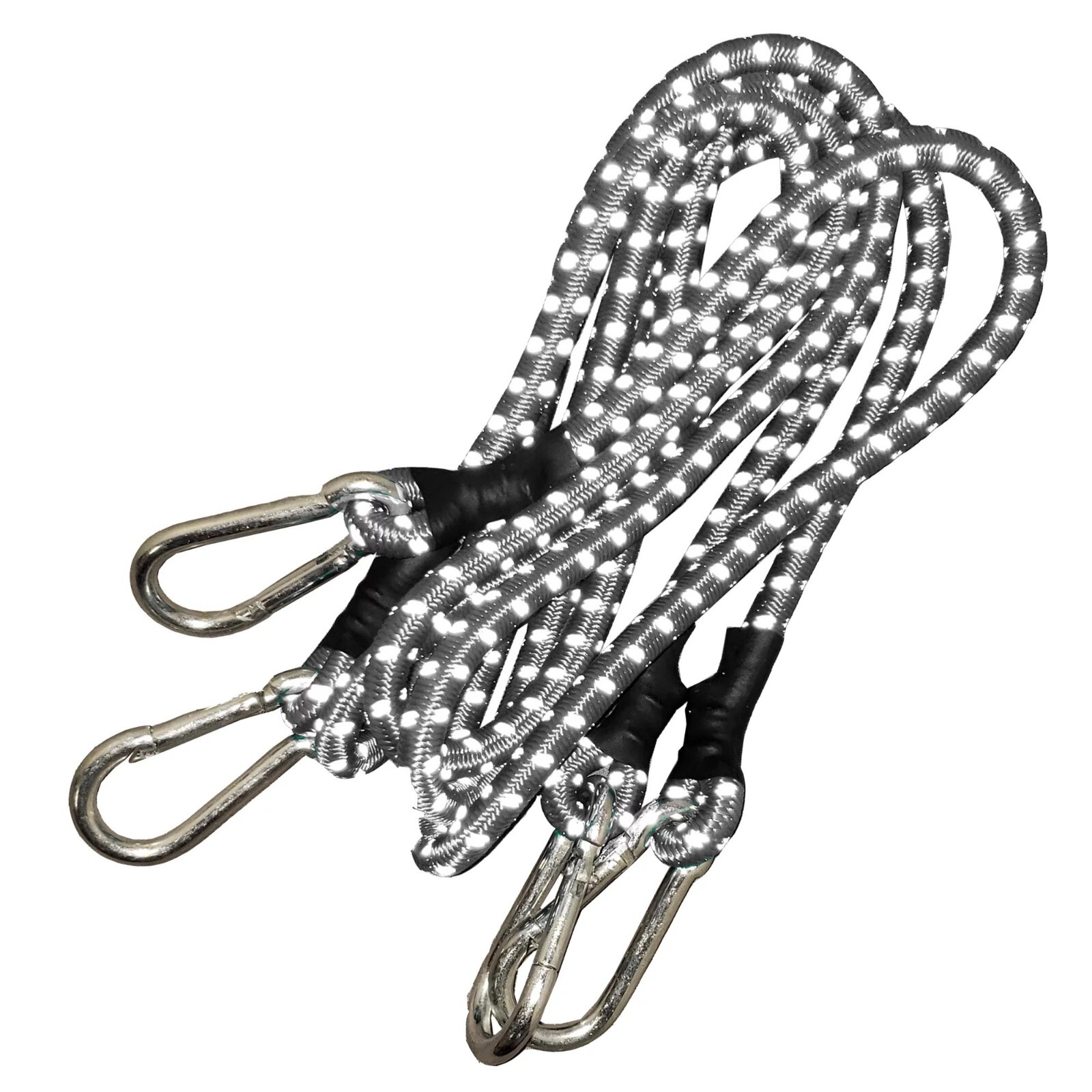 18in. Silver Carabiner Bungee 28pk – Round Bungee, Reflective, Straps