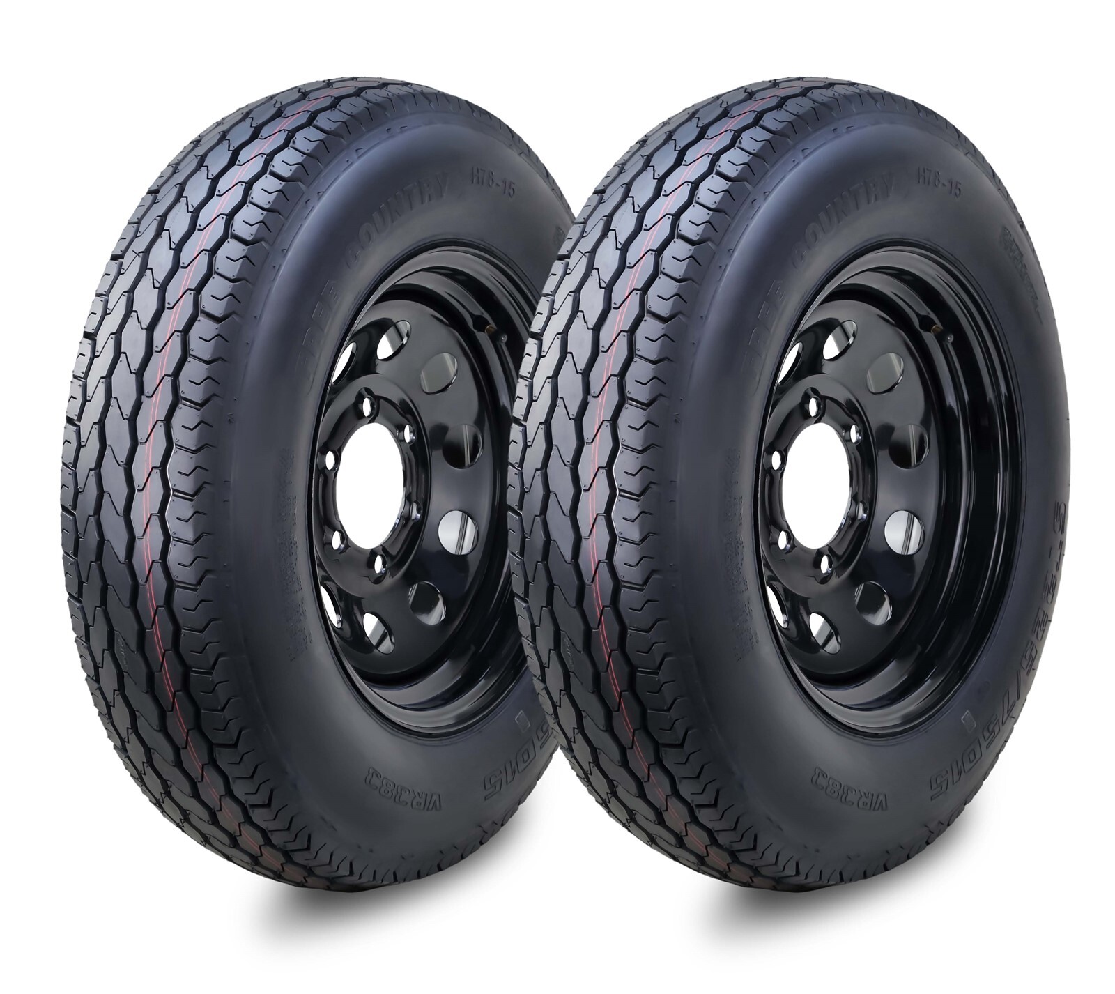 2 FC Trailer Tire Assembly ST225/75D15 8-Ply Black Mod Rim 6 Lug on 5.5″