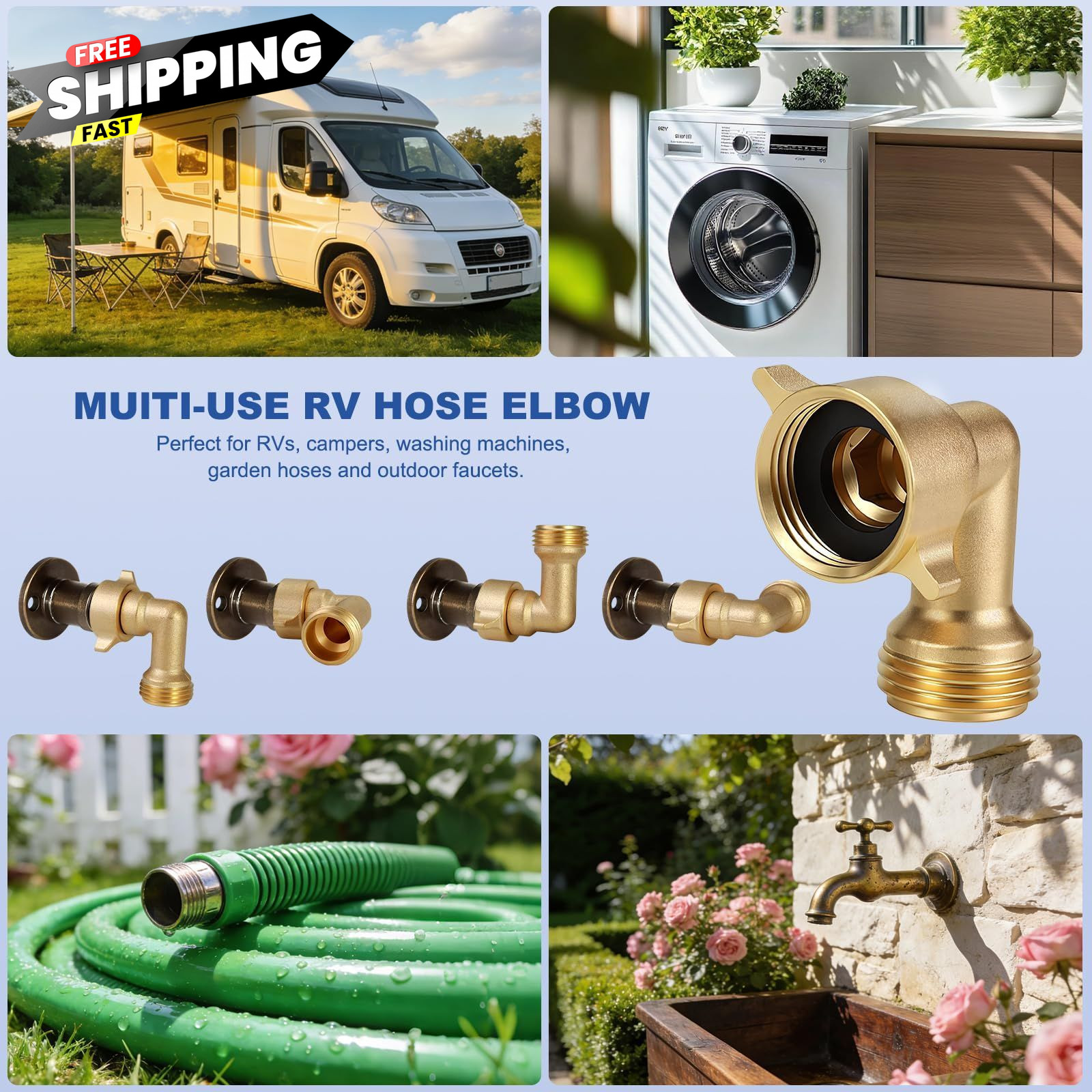 Solid Brass 90 Degree RV Hose Elbow, 3/4″ Leak-Free Garden 1 Pack, 90