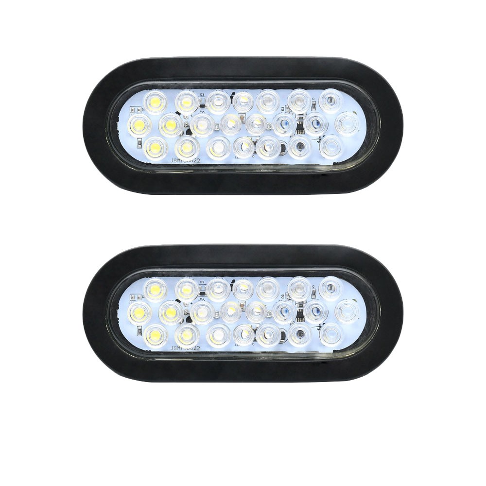 2X 6″ Oval White 22 LED Trailer Truck Reverse Backup Tail Lights Clear Lens 12V