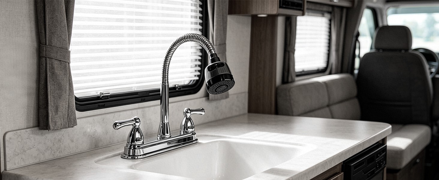 8″ RV Kitchen Faucet Swivel Double Handle Sink Pull Down Sprayer Mixer Tap US