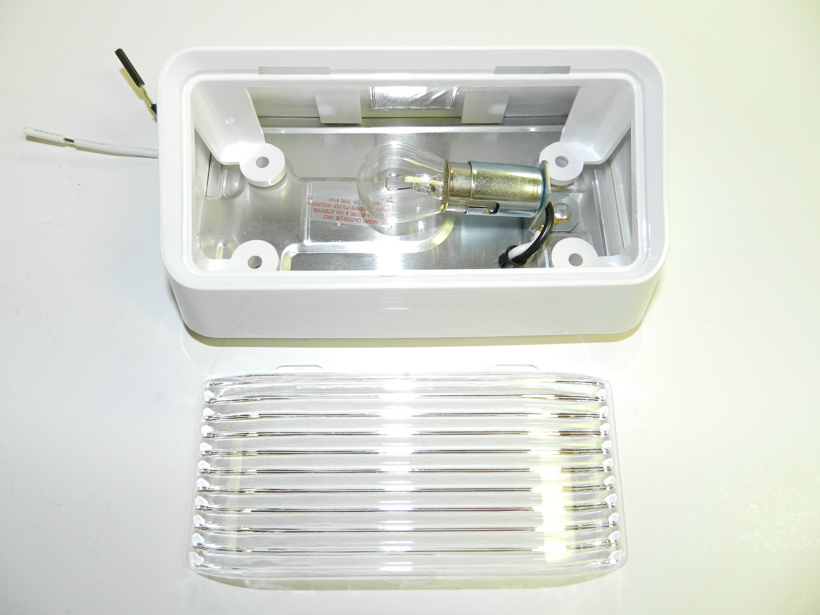12 volt RV Porch Light rectangle clear lens camper RV trailer white exterior