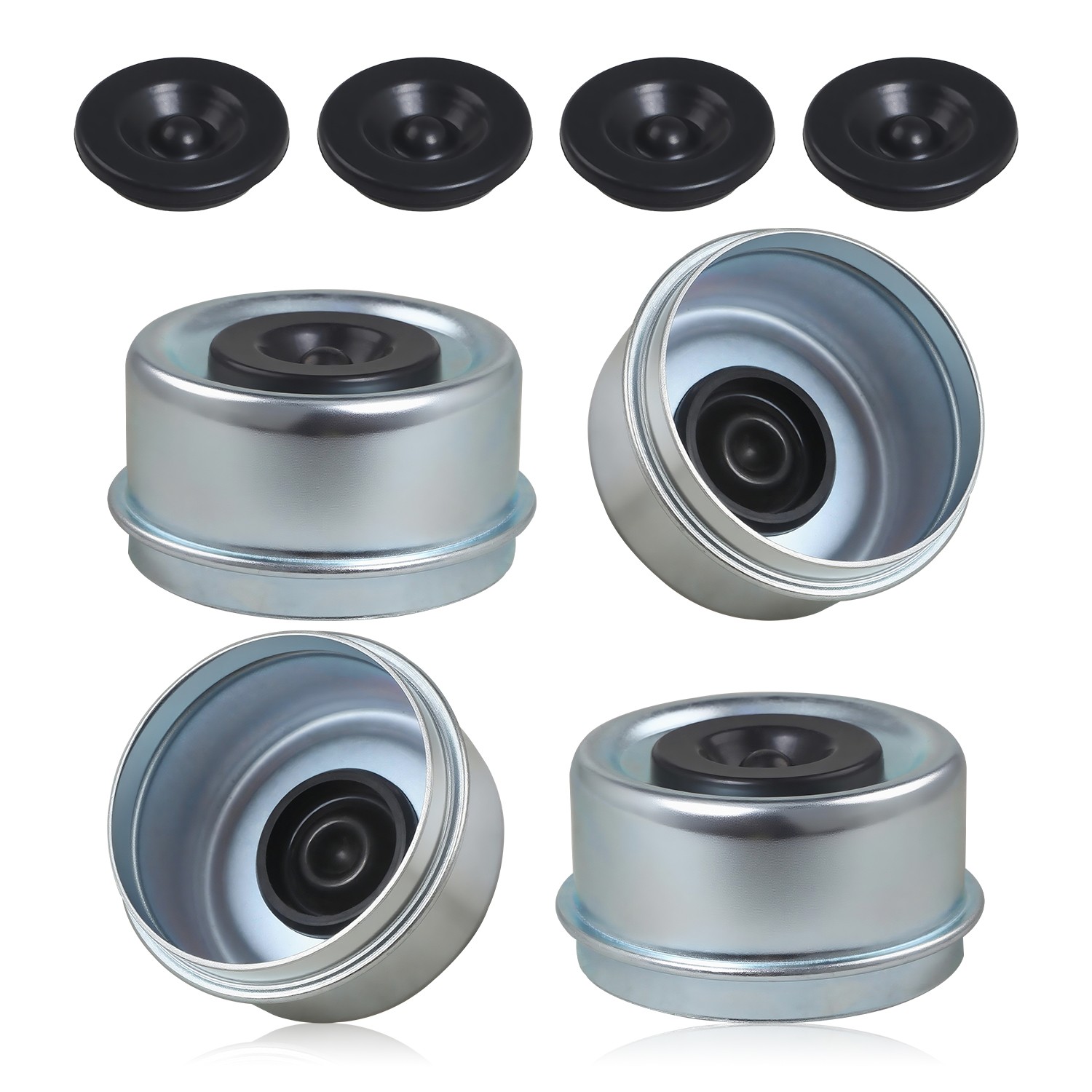4 Pcs 2.44’’ Trailer Wheel Bearing Dust Caps&4 Rubber Plugs for Dexter EZ Lube
