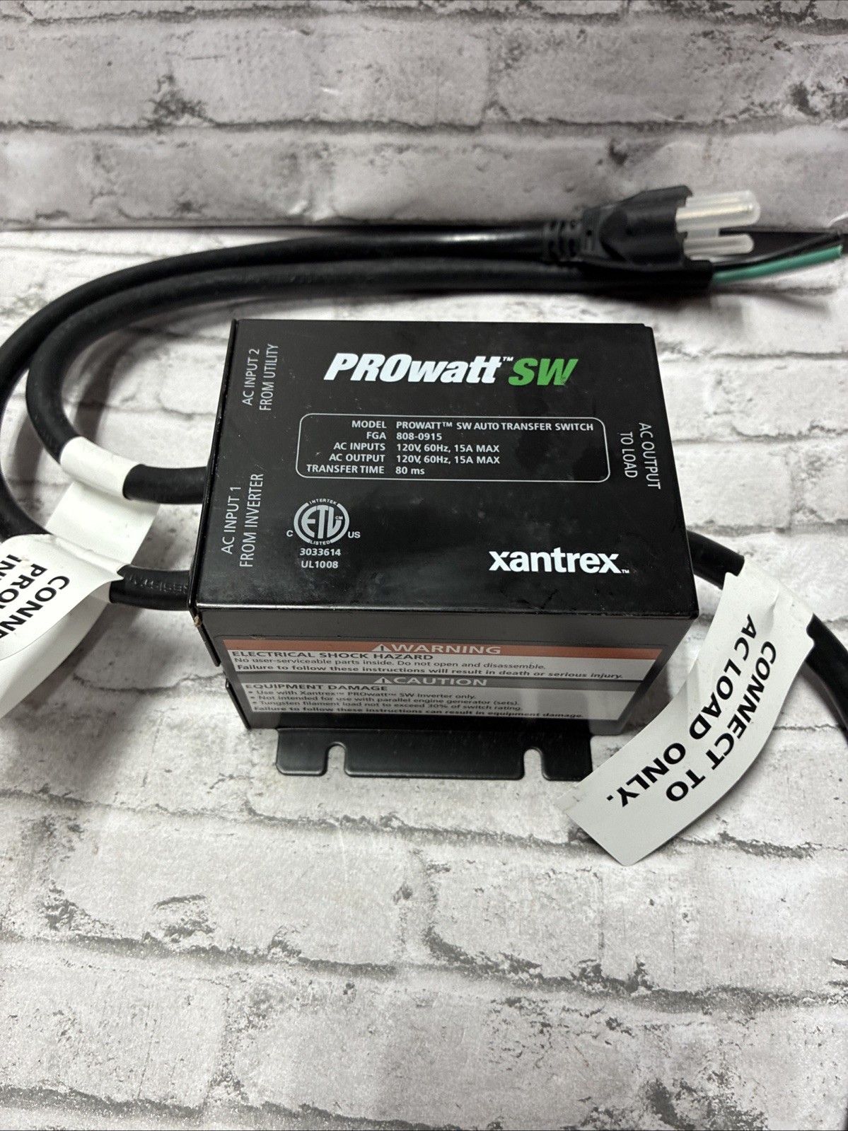 Xantrex PROwatt SW Auto Transfer Switch 15A 120V Model 808-0915 Inverter Switch