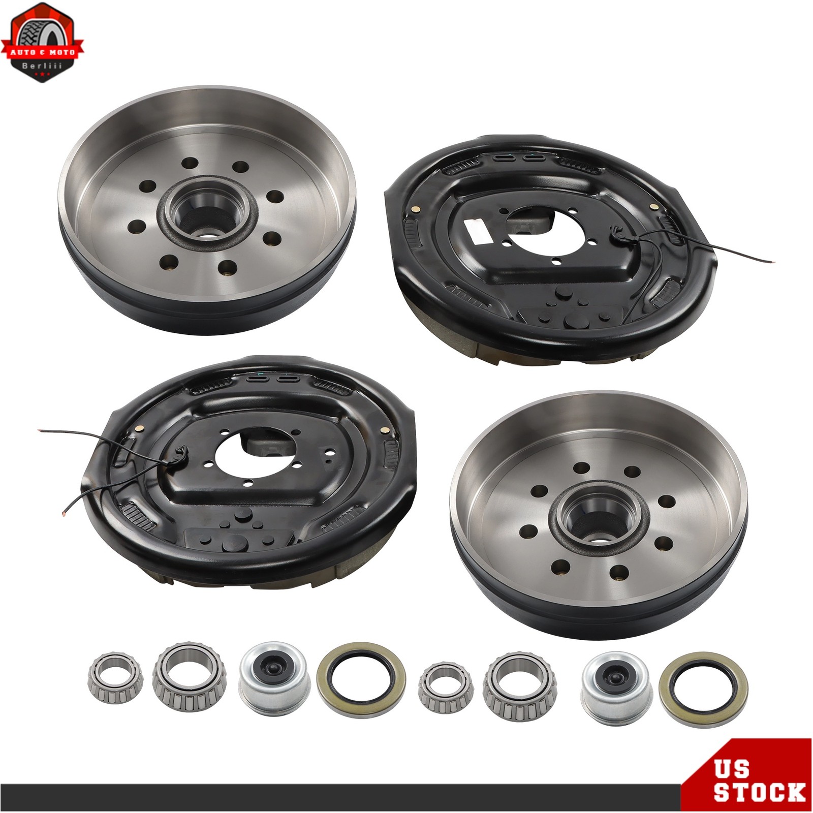 7000-8000 Axle Trailer Hub Drum Kit 8 Lug 6.5″ & 12″x2″ Self Adj Electric Brakes