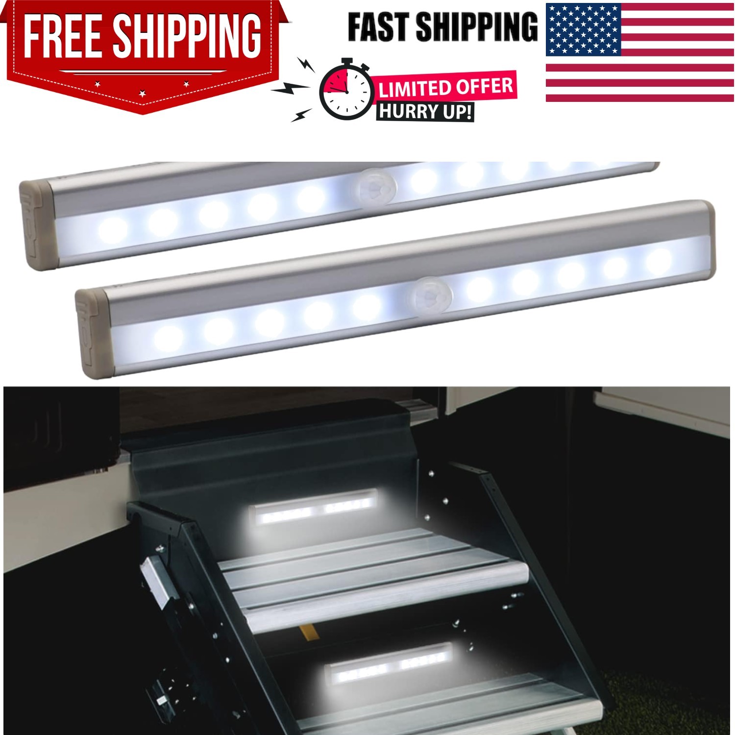 10 LED Waterproof Motion Sensor RV Step Lights – Easy Install Magnetic Night Bar
