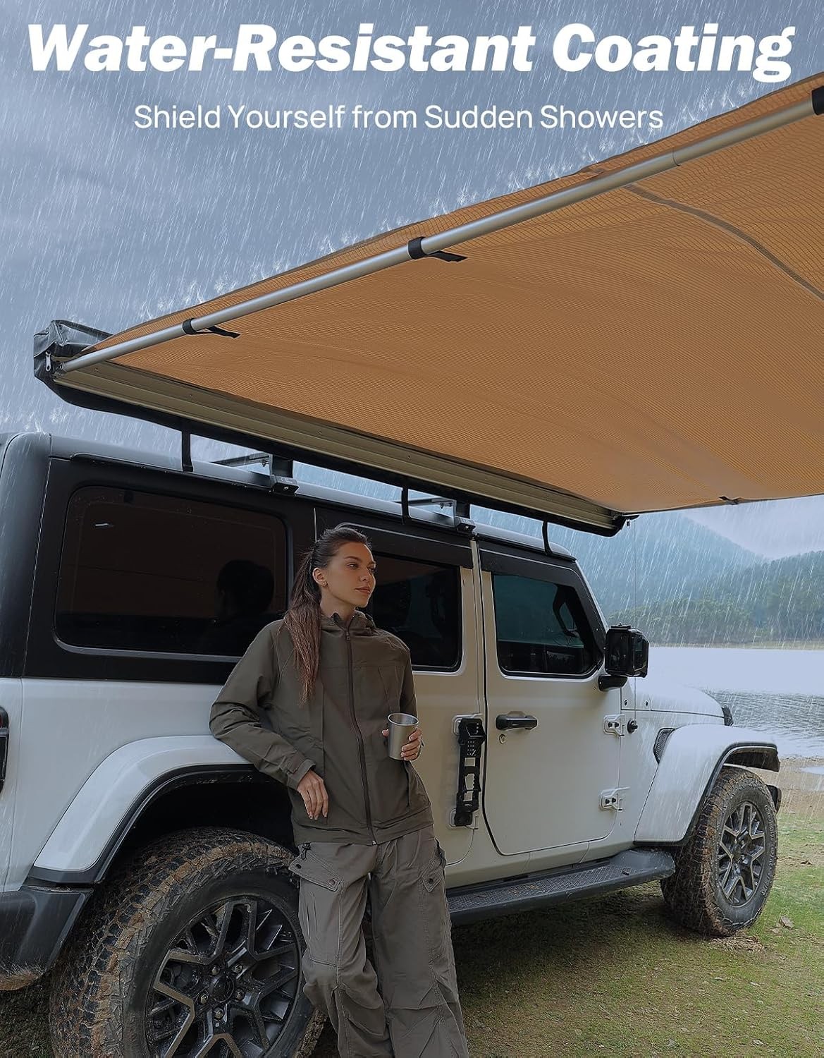 JOYTUTUS Vehicle Awning 6.6’x8.2′ Roof Rack 6.6'x8.2', Orange