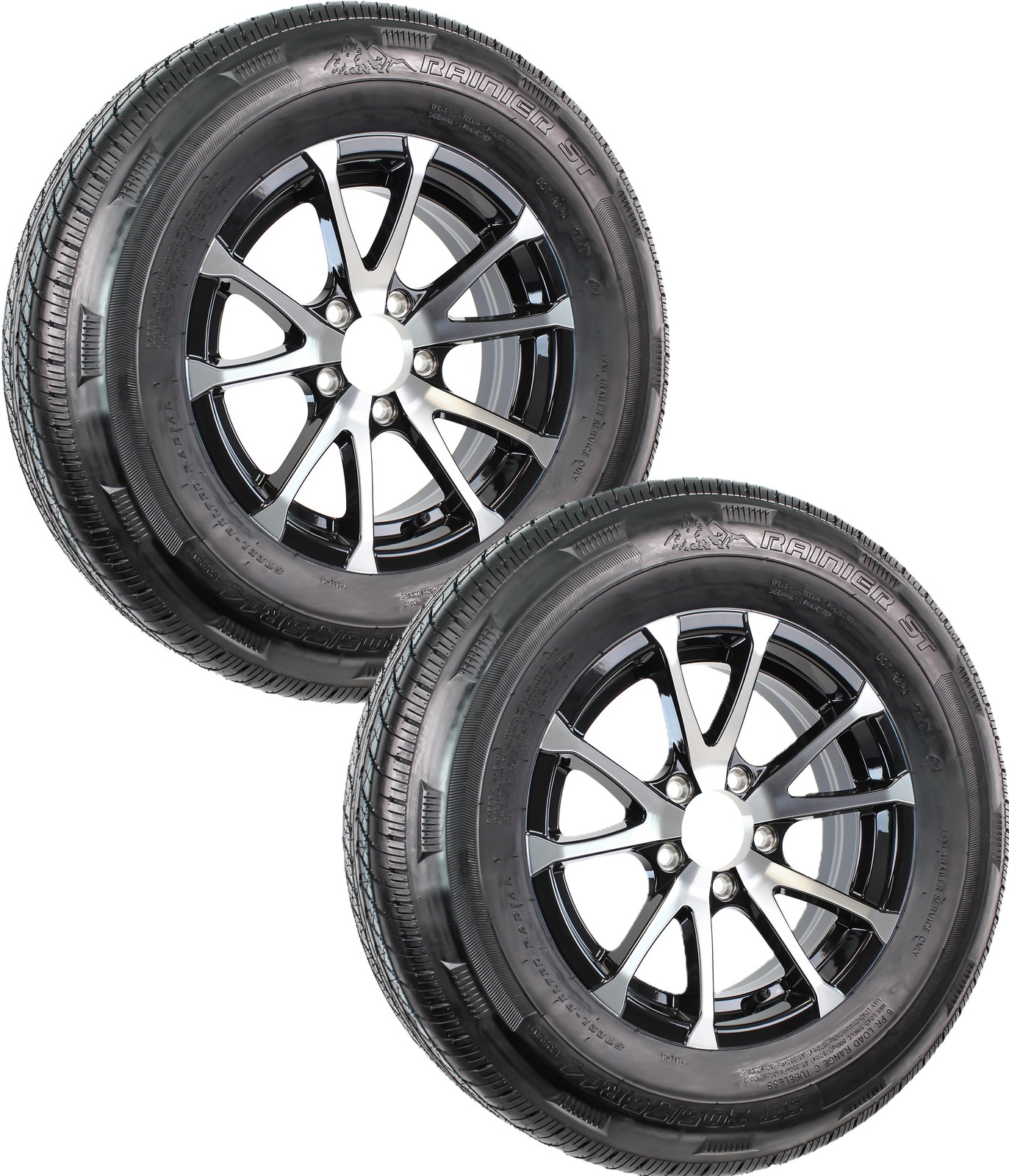 2-Pk Radial Trailer Tire Rim ST205/75R15 LRD 5 Lug 4.5 Center Aluminum Black