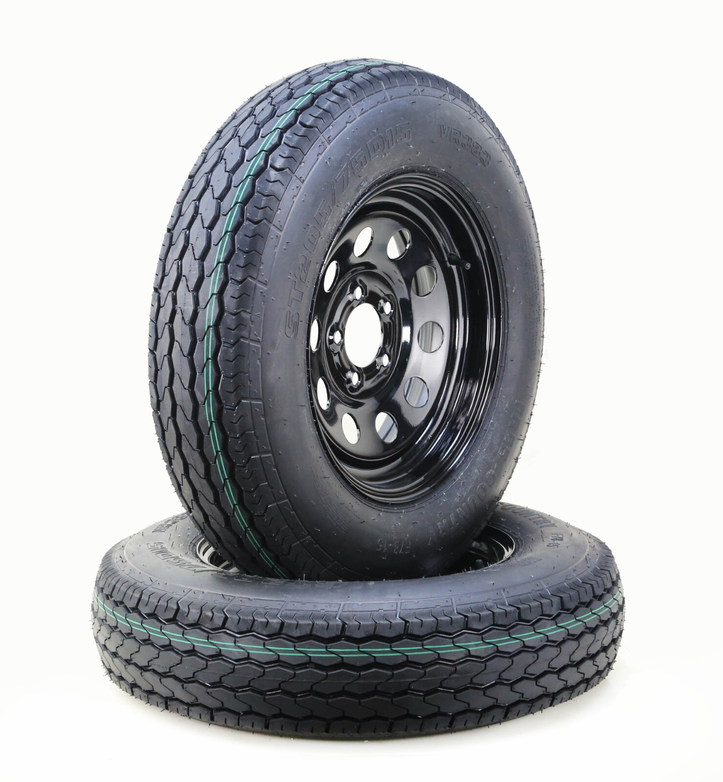 2 FC Trailer Tire Assembly ST205/75D15 6-Ply Black Mod Rim 5 Lug on 4.5″