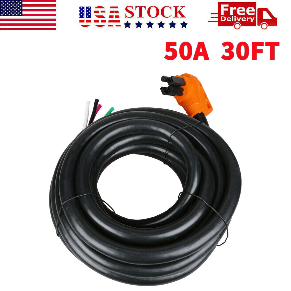 RV/Generator Power Cord 50 Amp Male Plug to Bare Wire Loose End Plug W/Handles