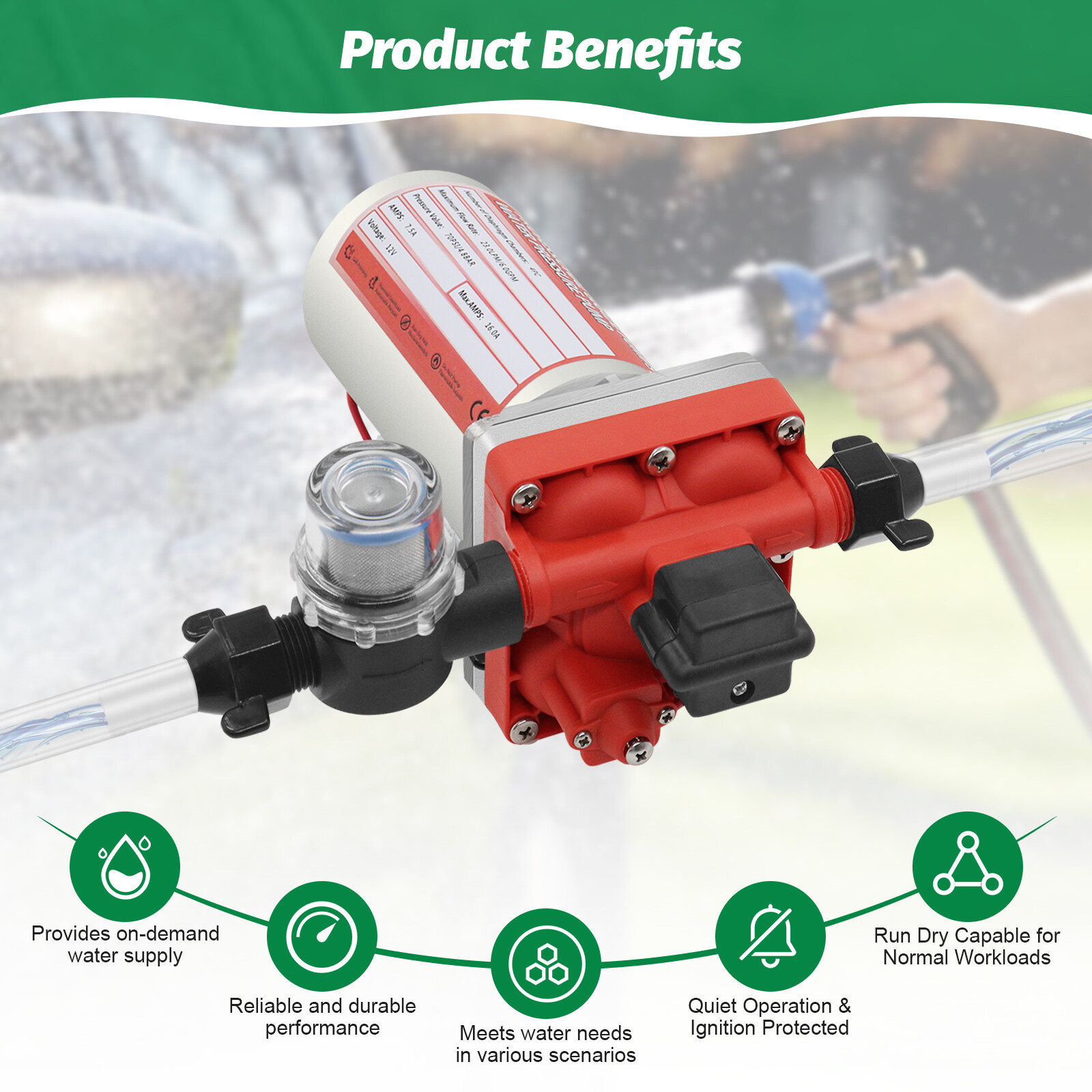12V 6GPM Water Diaphragm Pump Self-Priming Pump High Pressure 70PSI for RV Boat